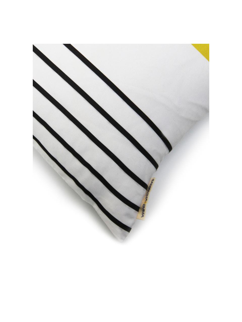 Housse de coussin à jeu de rayures Magdalena, Blanc, jaune, noir