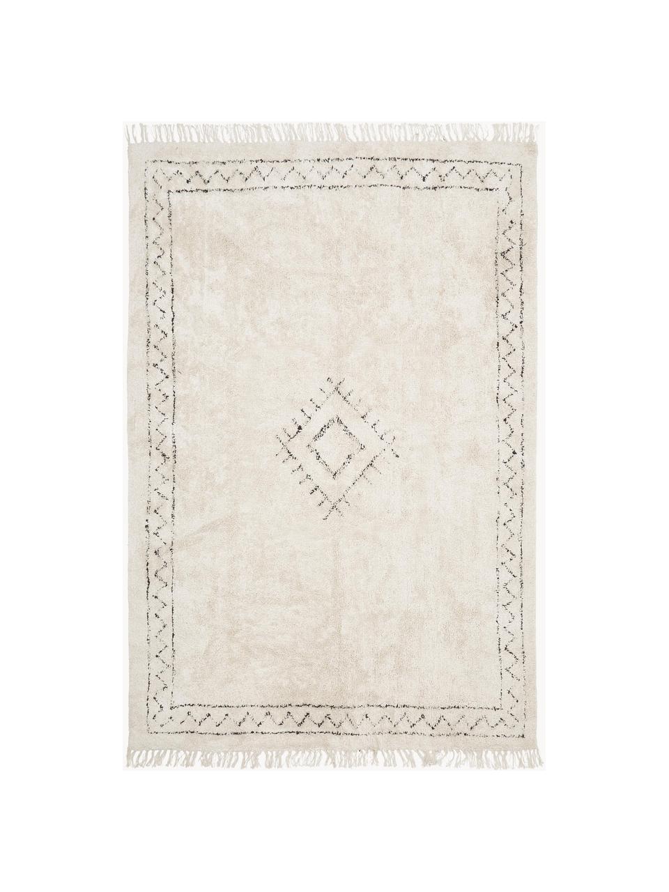 Ručně tkaný bavlněný Boho koberec s třásněmi Fionn, Světle béžová, černá, Š 80 cm, D 150 cm (velikost XS)
