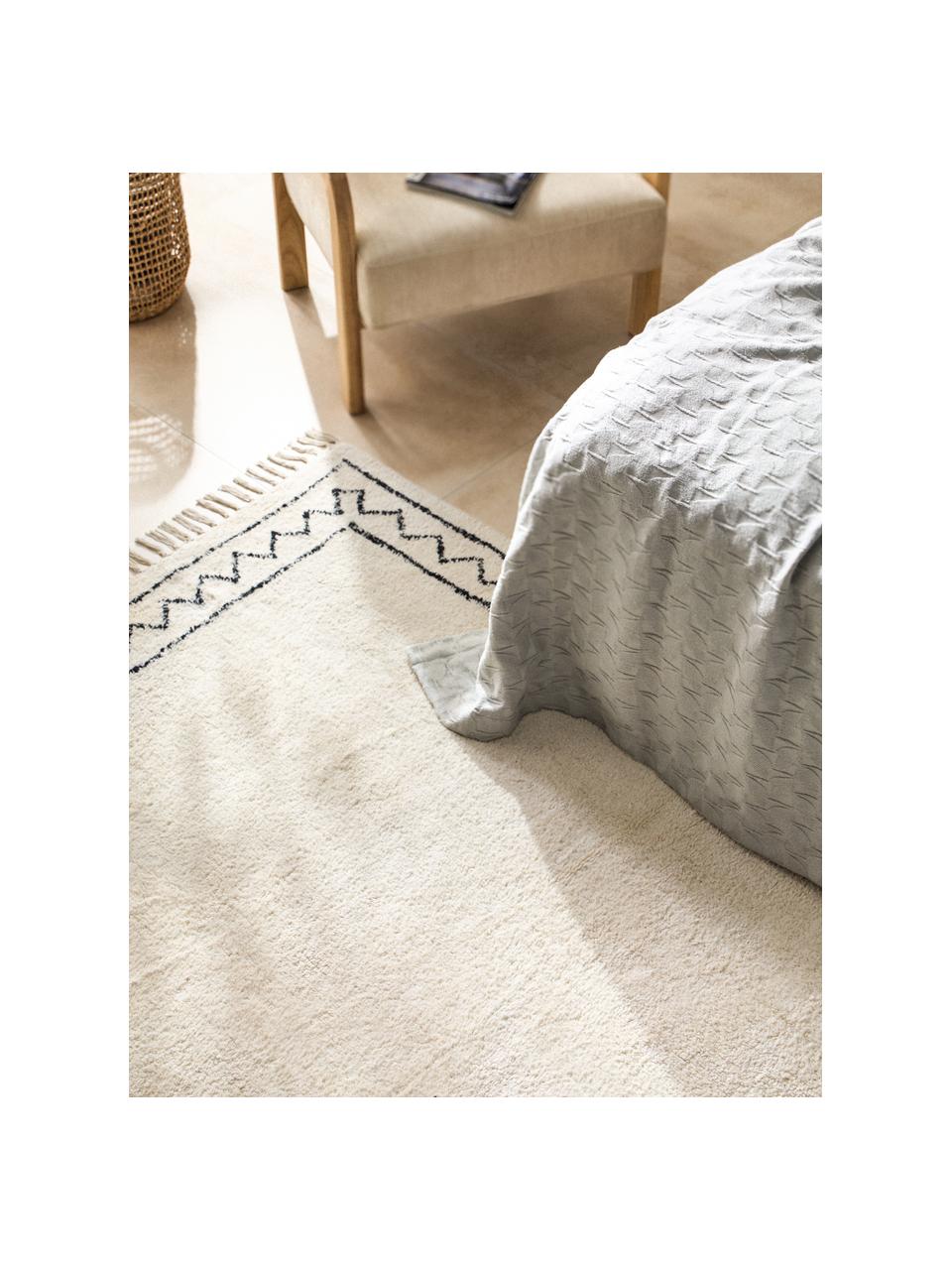 Alfombra artesanal de algodón con flecos Flonn, Beige, negro, An 80 x L 150 cm (Tamaño XS)