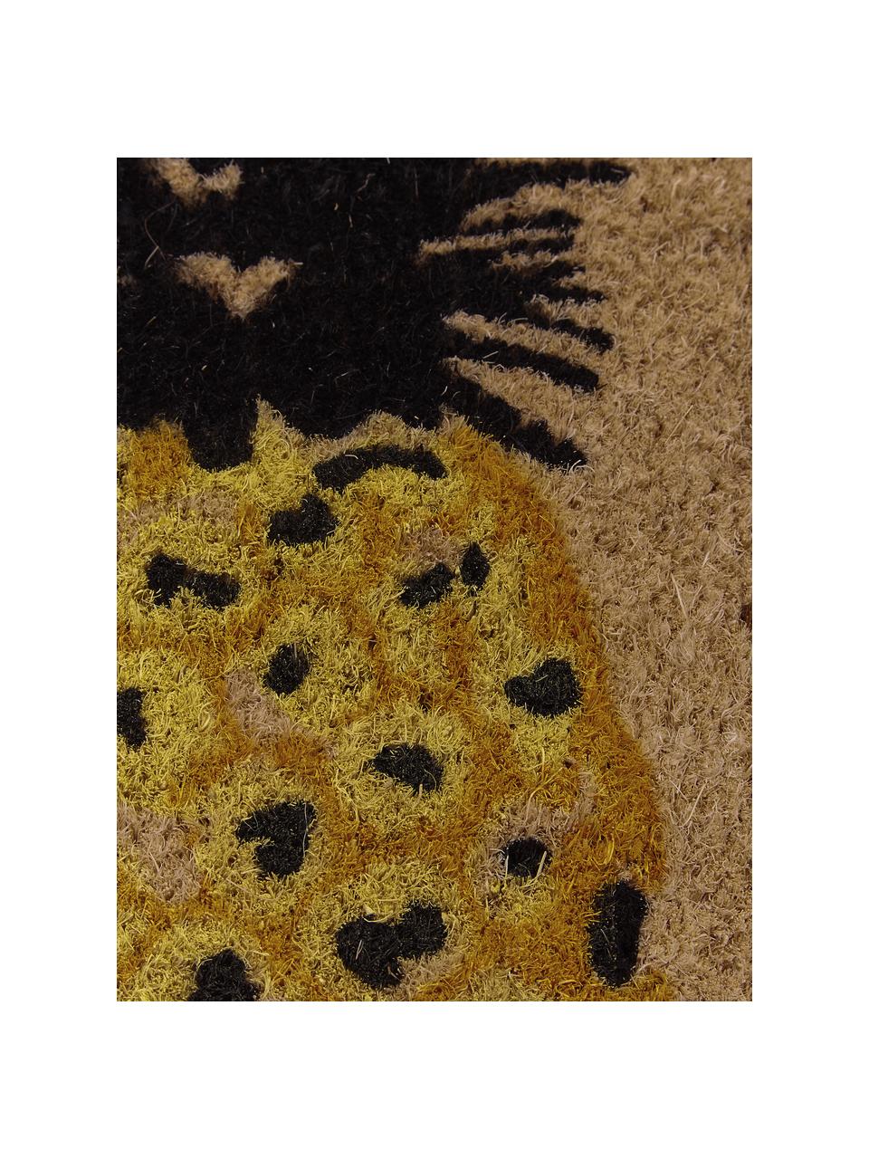Felpudo Three Pineapples, Parte superior: fibras de coco, Parte trasera: PVC, Beige, amarillo, negro, An 45 x L 75 cm