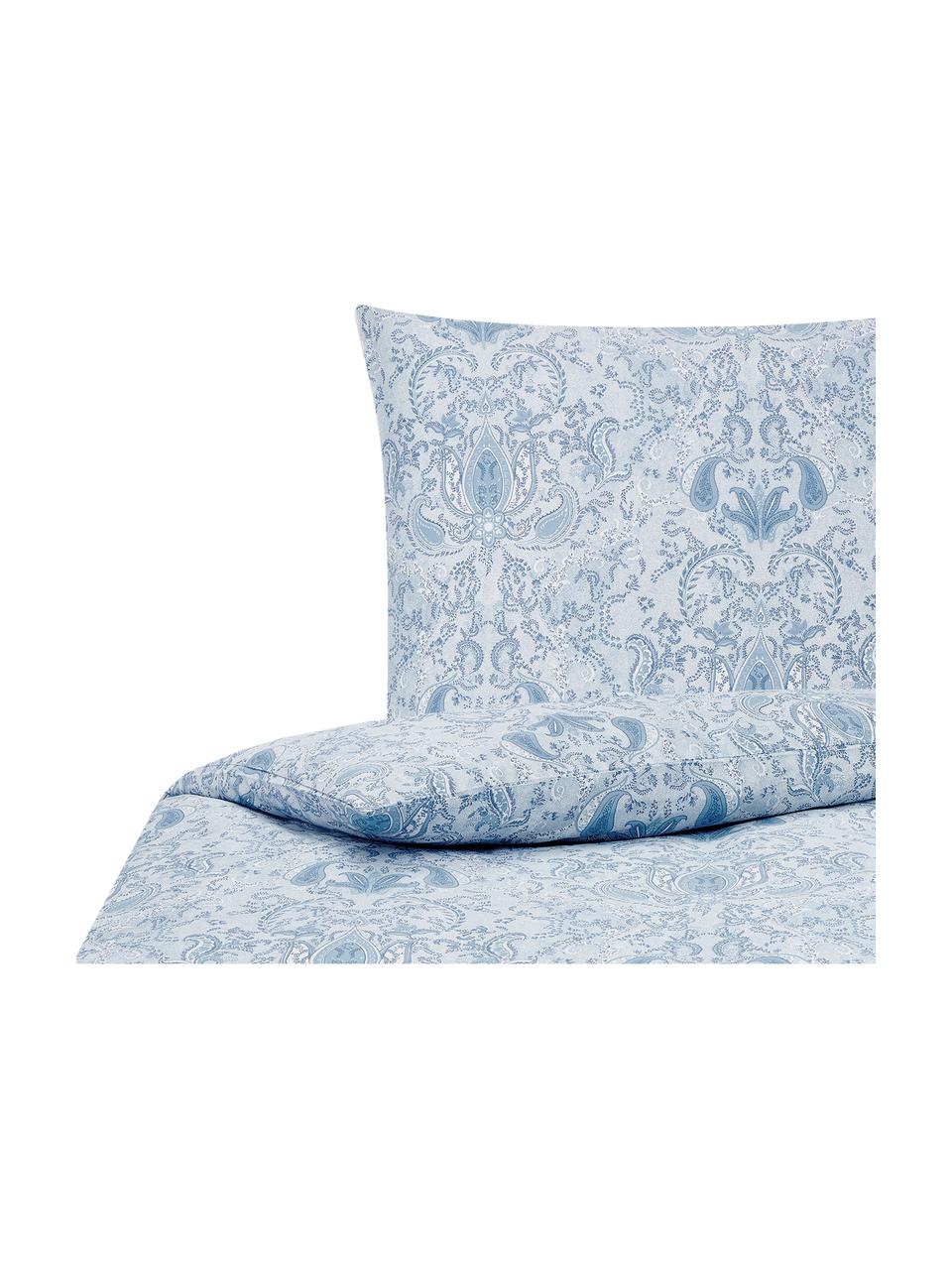 Funda nórdica de satén Grantham, Azul estampado, Cama 90 cm (150 x 220 cm)