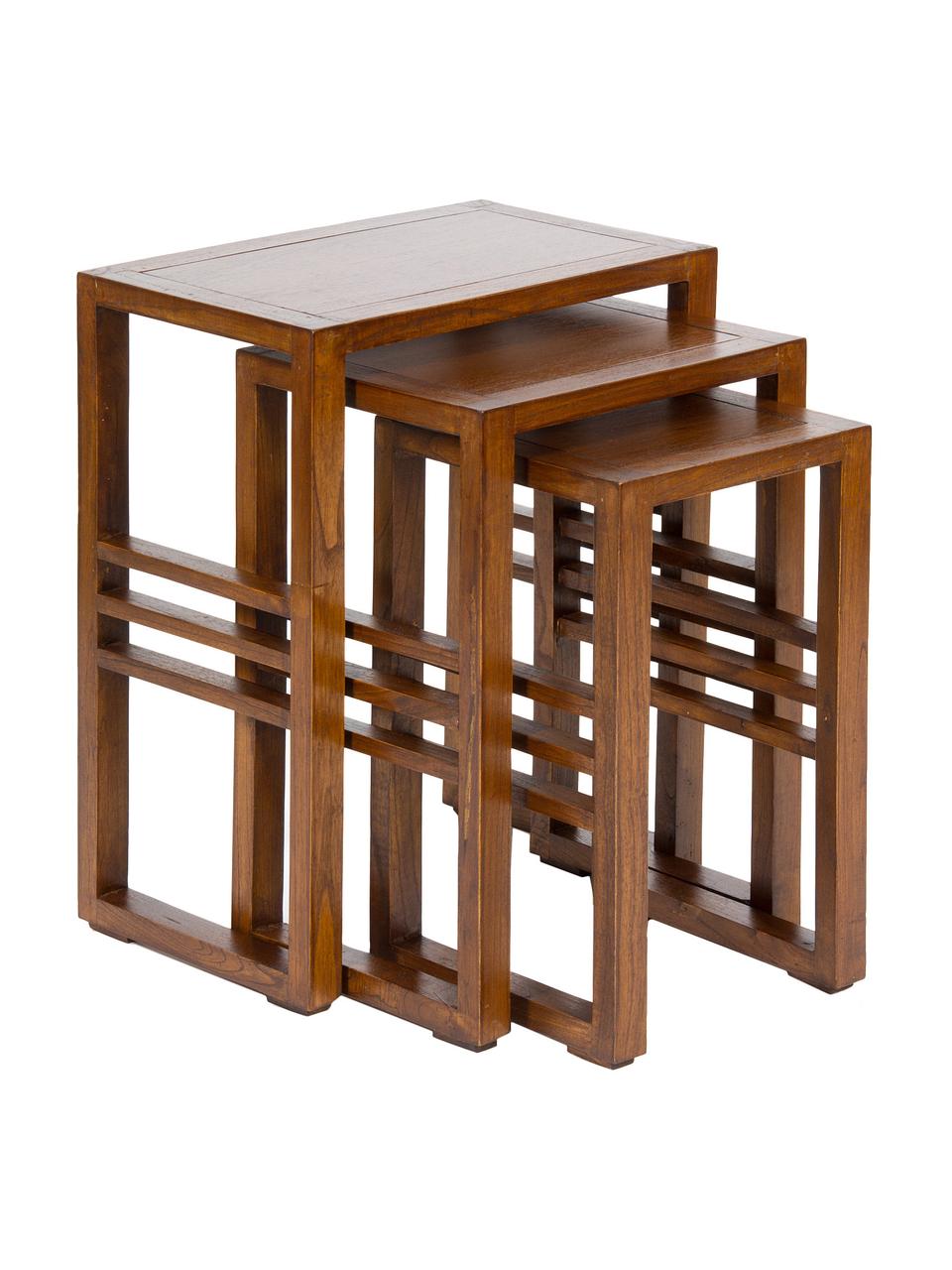 Set 3 tavolini in legno Nest, Legno lunare, Marrone, Set in varie misure