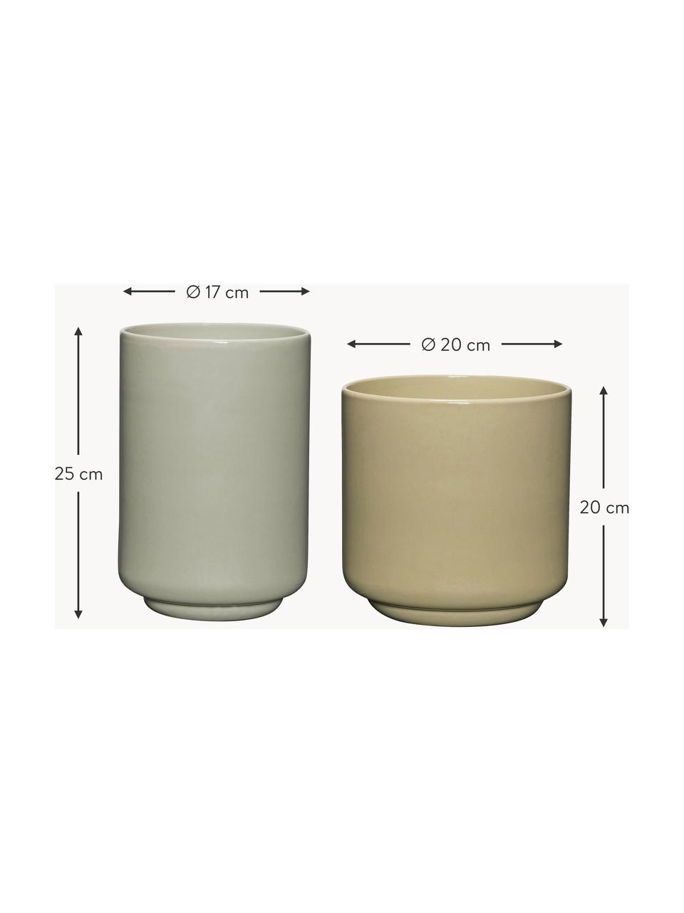 Pots multifonctionnels artisanaux Deux Pots, 2 élém., Farine de roche, Vert clair, beige, Lot de différentes tailles