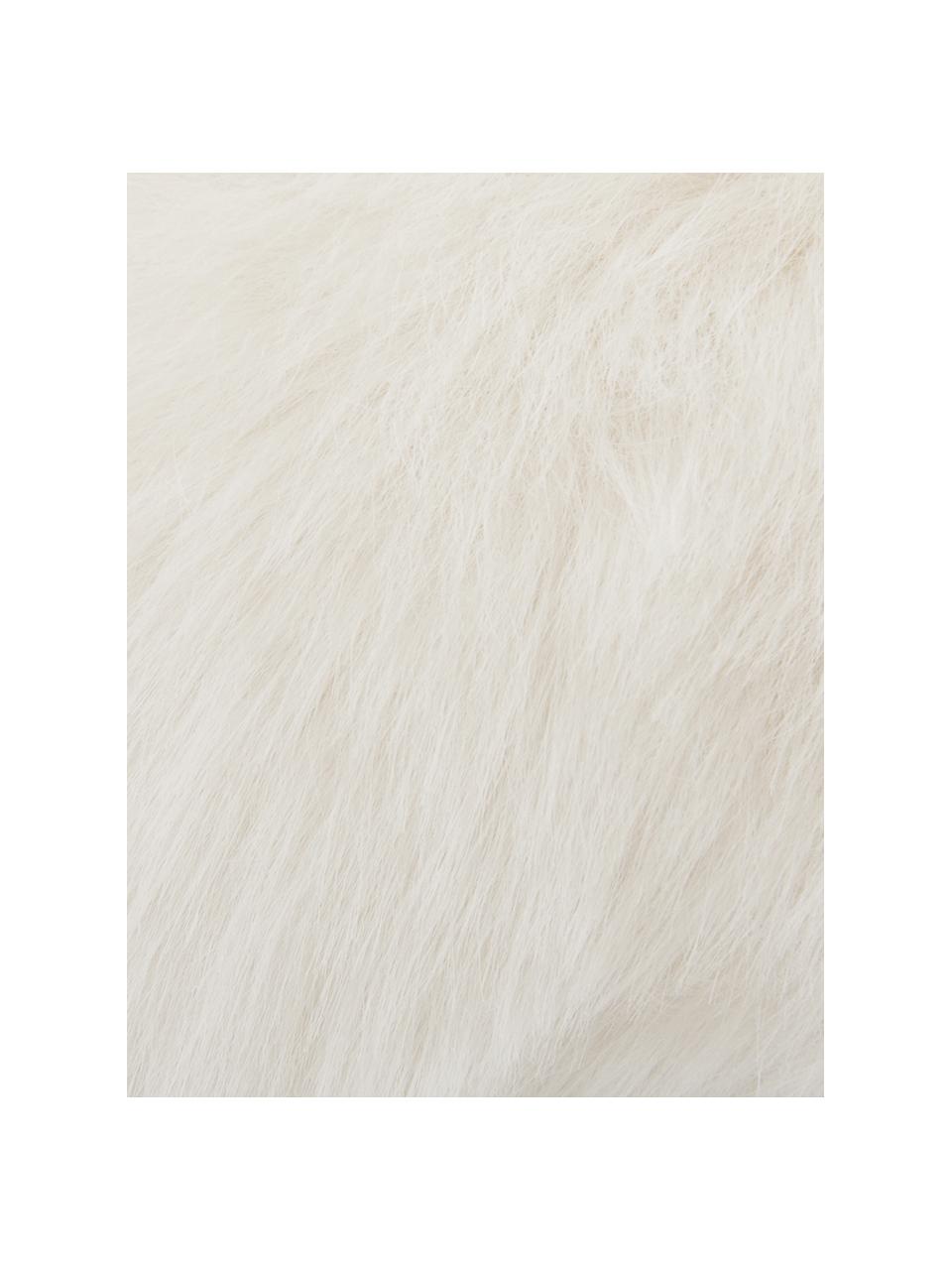 Galette de chaise ronde fausse fourrure lisse Mathilde, Blanc crème, Ø 37 cm