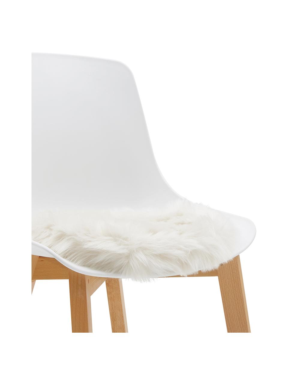 Okrągła nakładka na krzesło ze sztucznego futra Mathilde, proste włosie, Kremowobiały, Ø 37 cm