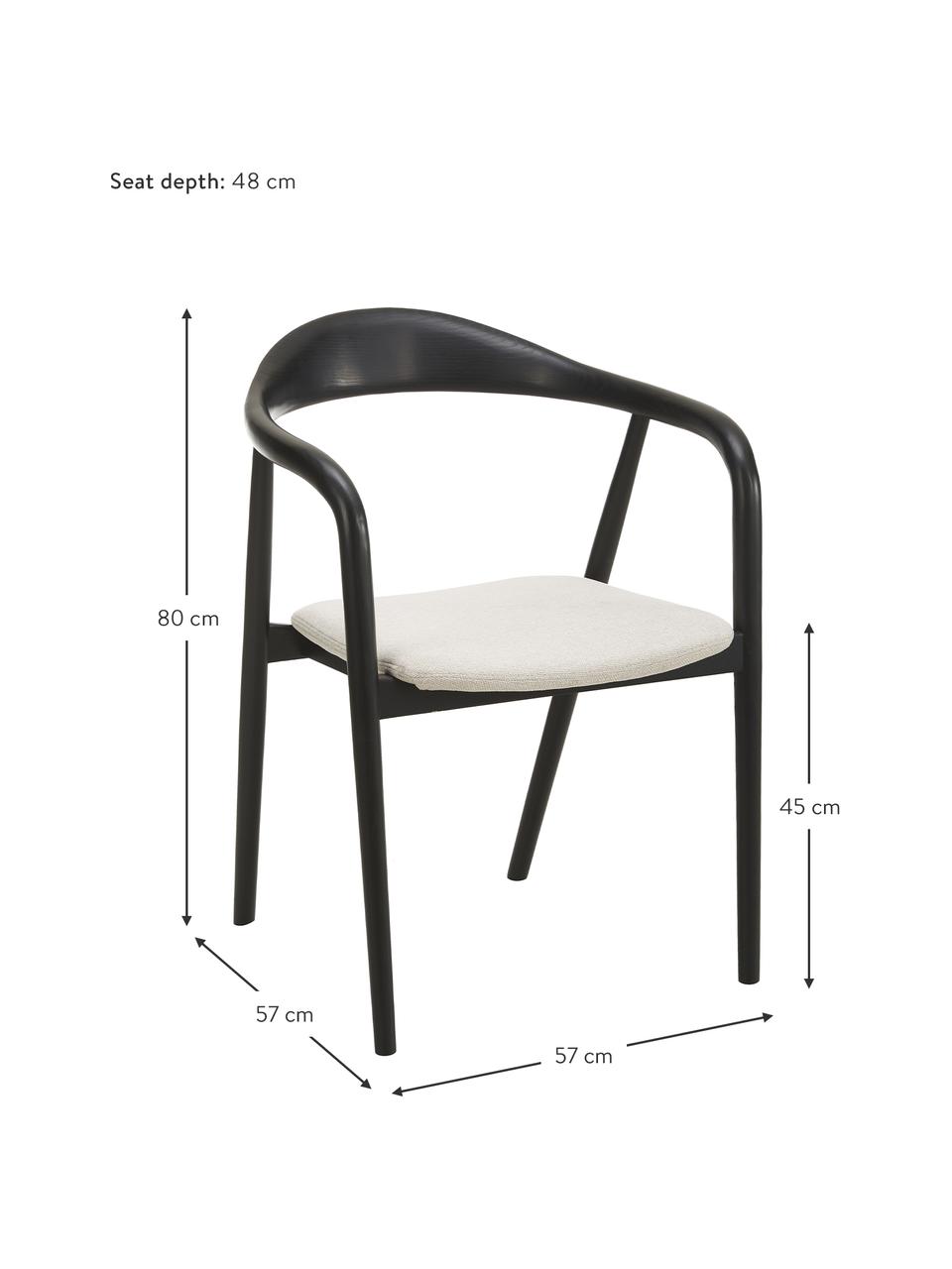 Dřevěná židle s područkami a čalouněným sedákem Angelina, Krémově bílá, černá, Š 57 cm, V 80 cm