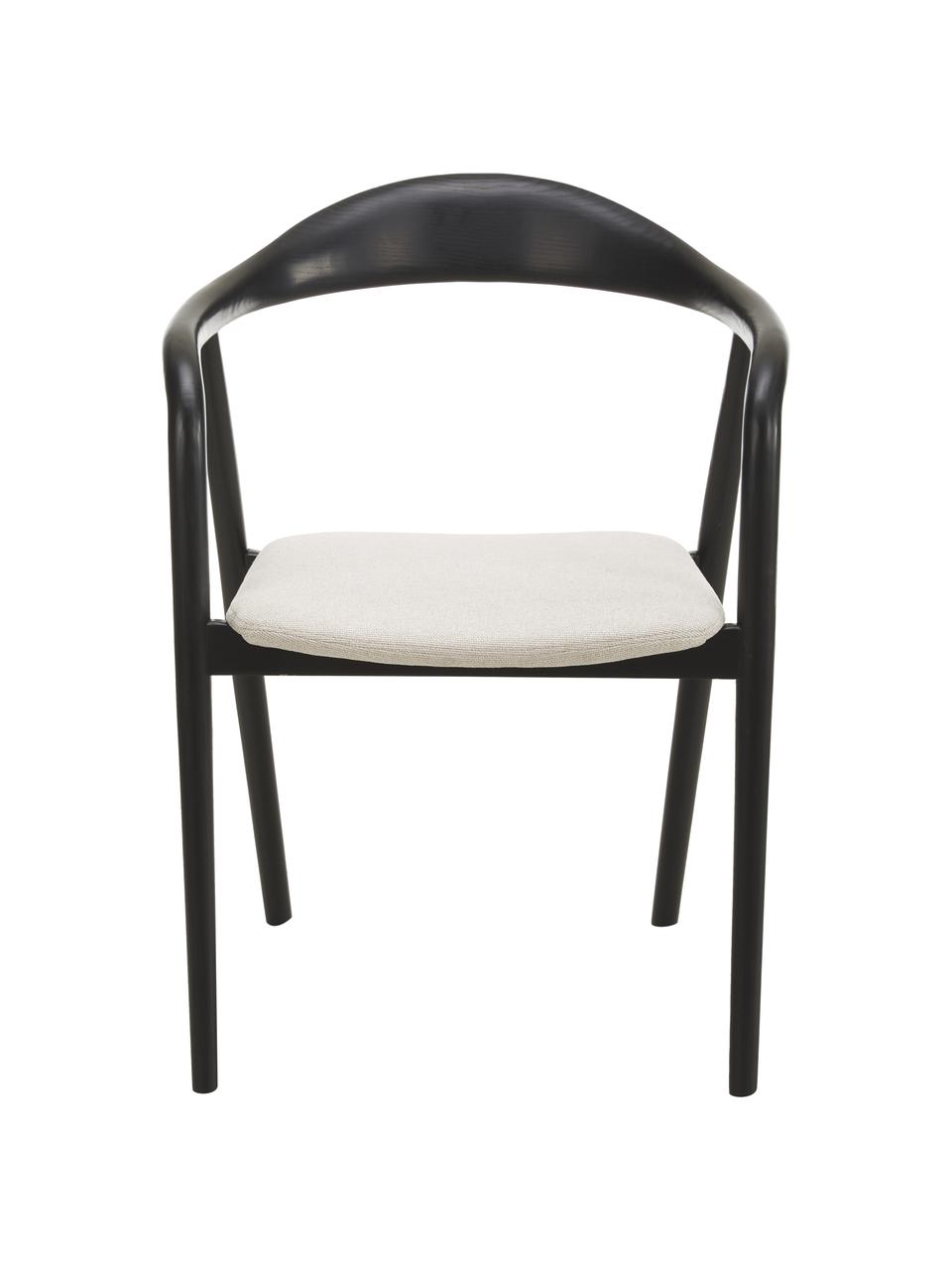 Holz-Armlehnstuhl Angelina mit Sitzpolster, Bezug: Polyester Der hochwertige, Gestell: Eschenholz, FSC-zertifizi, Webstoff Cremeweiß, Schwarz, B 57 x H 80 cm