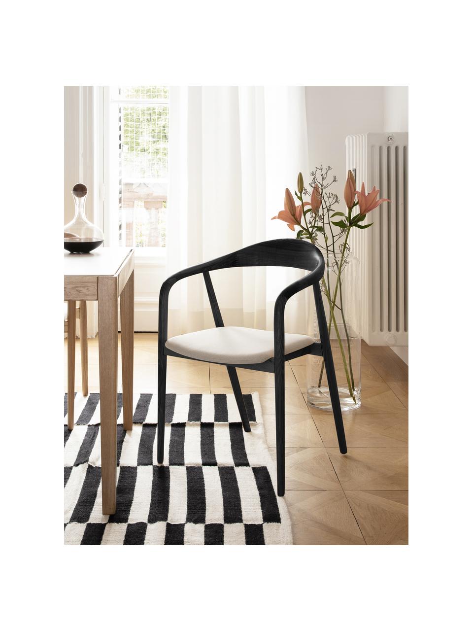 Drevená stolička s opierkami s vankúšom na sedenie Angelina, Krémovobiela, čierna, Š 57 x V 80 cm