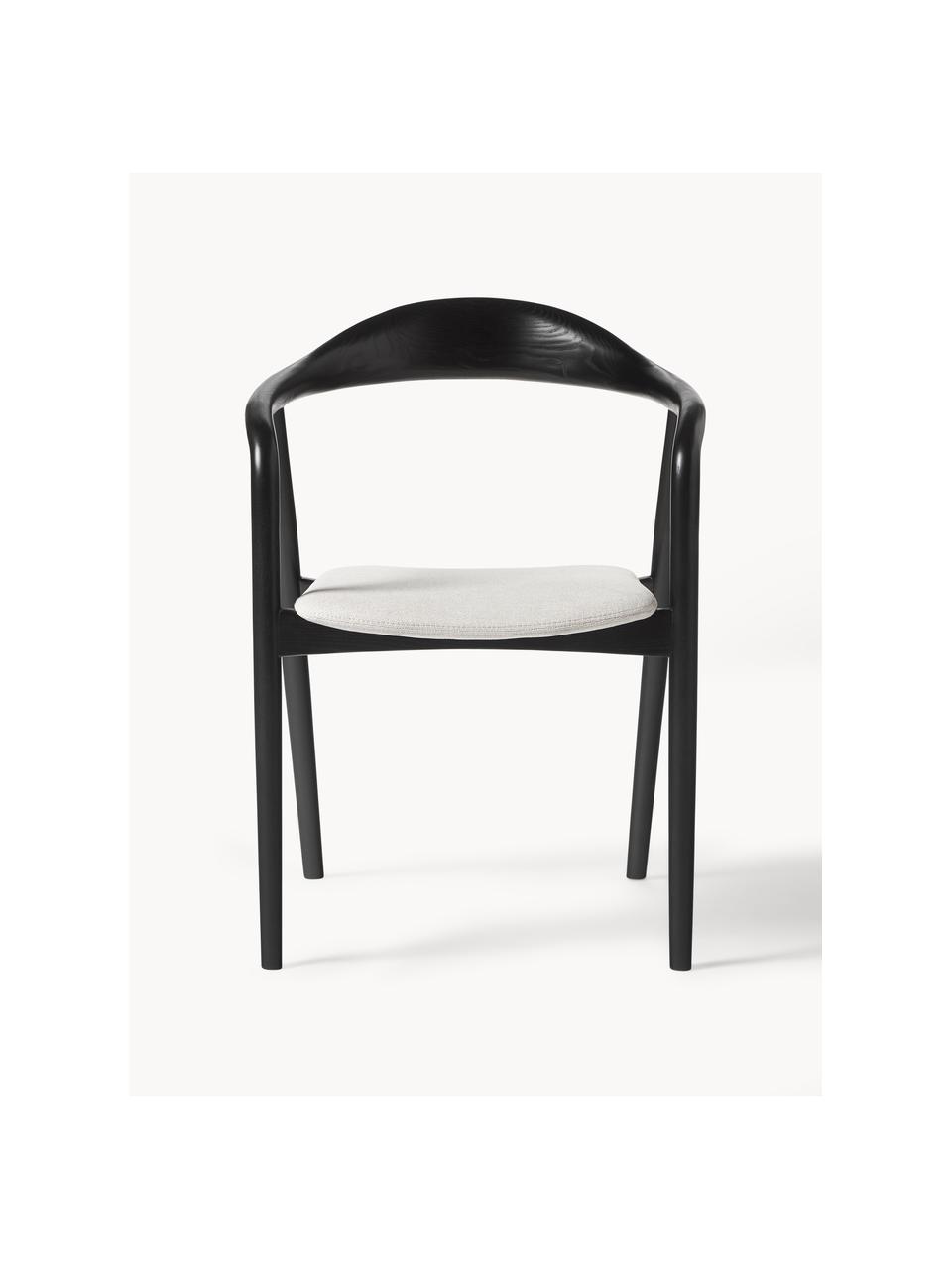 Silla con reposabrazos de madera con asiento tapizado Angelina, Tapizado: poliéster Alta resistenci, Estructura: madera de fresno, contrac, Tejido blanco crema, negro, An 57 x Al 80 cm