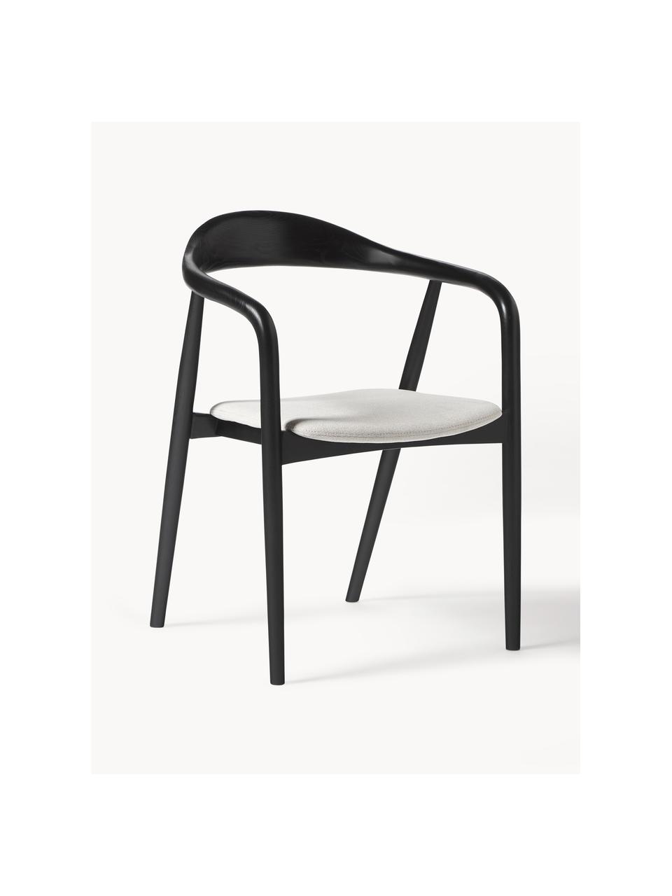 Chaise en bois avec coussin d'assise Angelina, Tissu blanc crème, noir, larg. 57 x haut. 80 cm