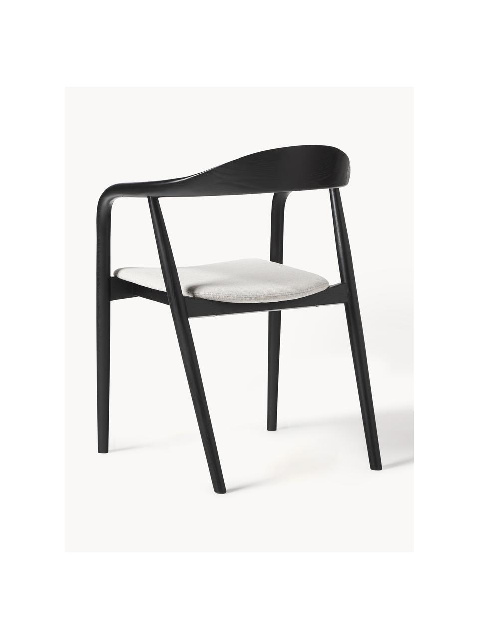 Chaise en bois avec coussin d'assise Angelina, Tissu blanc crème, noir, larg. 57 x haut. 80 cm