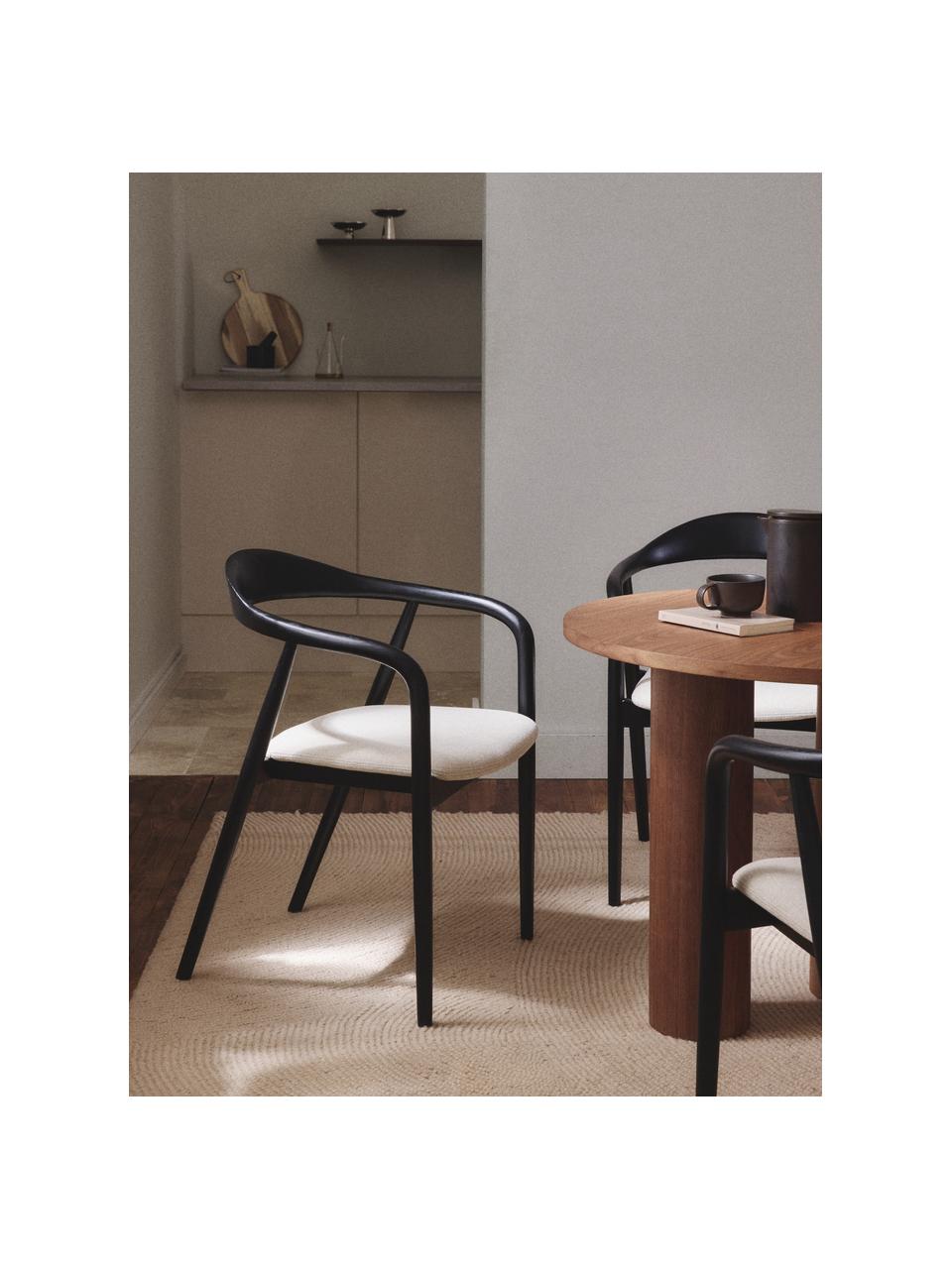 Chaise en bois avec coussin d'assise Angelina, Tissu blanc crème, noir, larg. 57 x haut. 80 cm