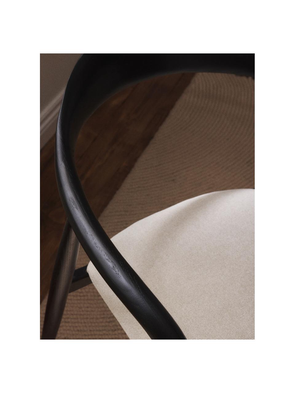 Silla con reposabrazos de madera con asiento tapizado Angelina, Tapizado: poliéster Alta resistenci, Estructura: madera de fresno, contrac, Tejido blanco crema, negro, An 57 x Al 80 cm