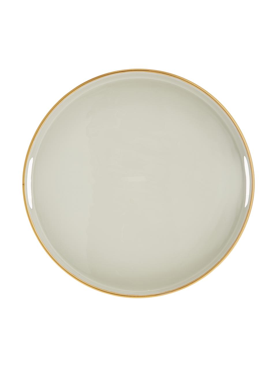 Rundes Serviertablett Dining, Metall, beschichtet, Hellgrau, Goldfarben, Ø 38 x H 5 cm