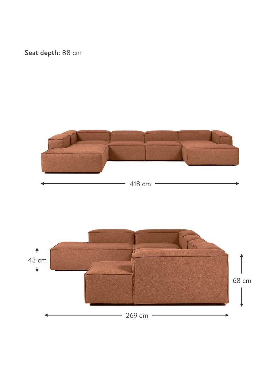 Divano angolare componibile Lennon, Rivestimento: 100% poliestere Con 115.0, Struttura: legno di pino massiccio, , Piedini: plastica, Tessuto color torrone, Larg. 418 x Alt. 68 cm, chaise-longue a sinistra