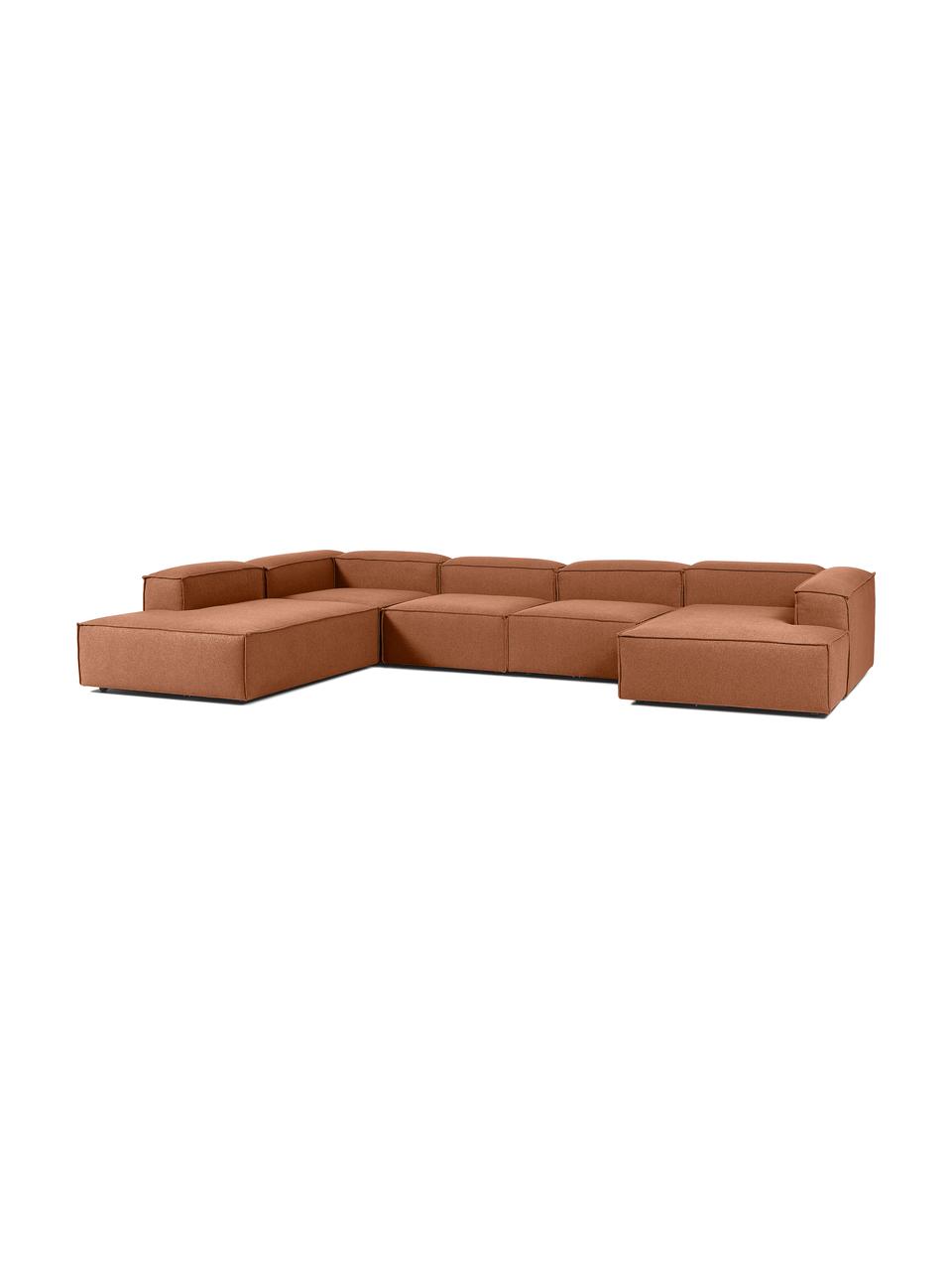 Sofa modułowa Lennon, Tapicerka: 100% poliester Dzięki tka, Stelaż: lite drewno, sklejka, Nogi: tworzywo sztuczne, Nugatowa tkanina, S 418 x W 68 cm, lewostronna