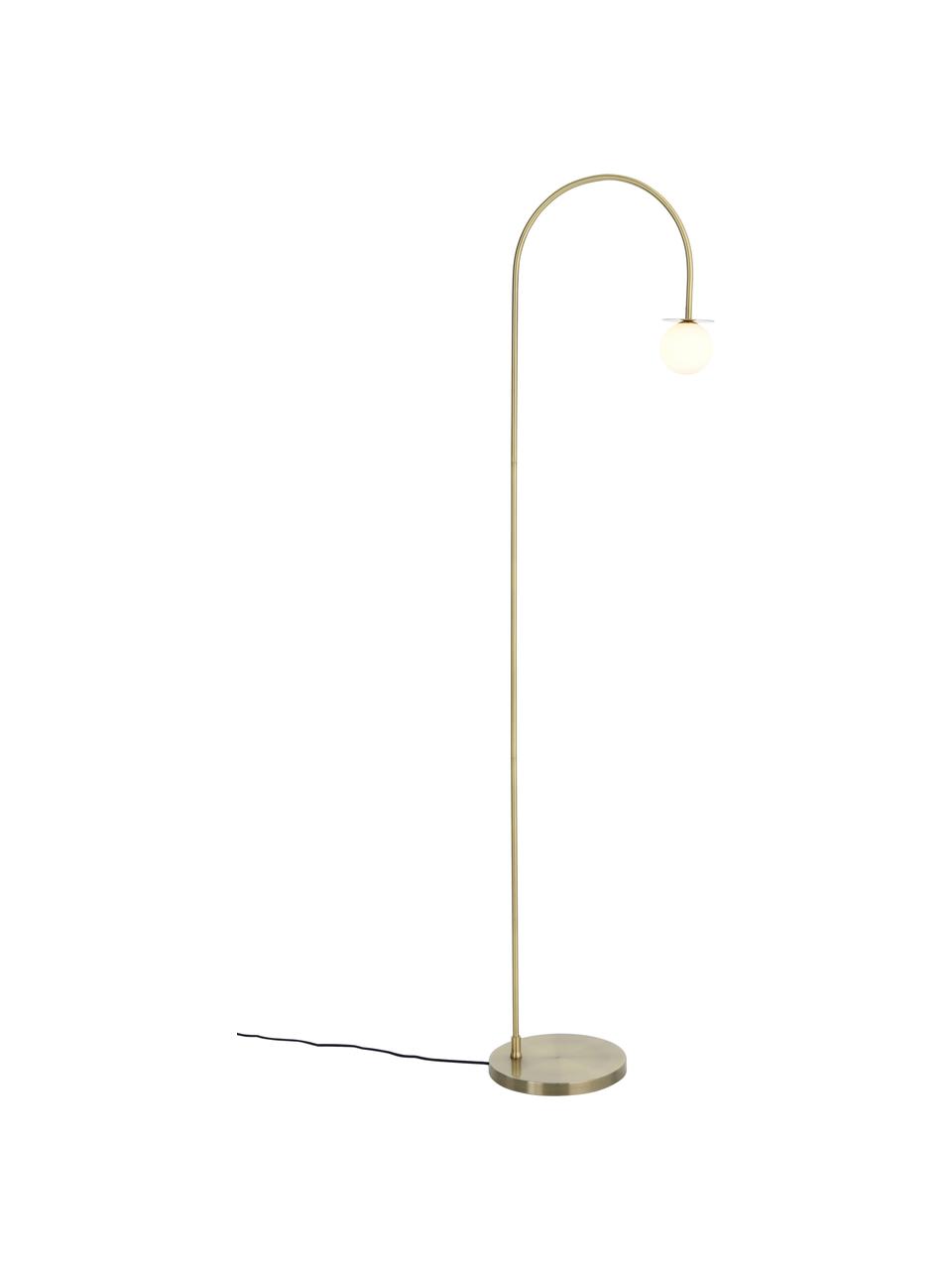 Grote vloerlamp Milo, Lampenkap: opaalglas, Goudkleurig, H 180 cm