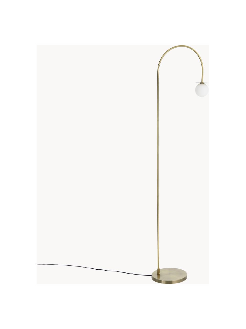 Grote vloerlamp Milo, Lampenkap: opaalglas, Goudkleurig, H 180 cm