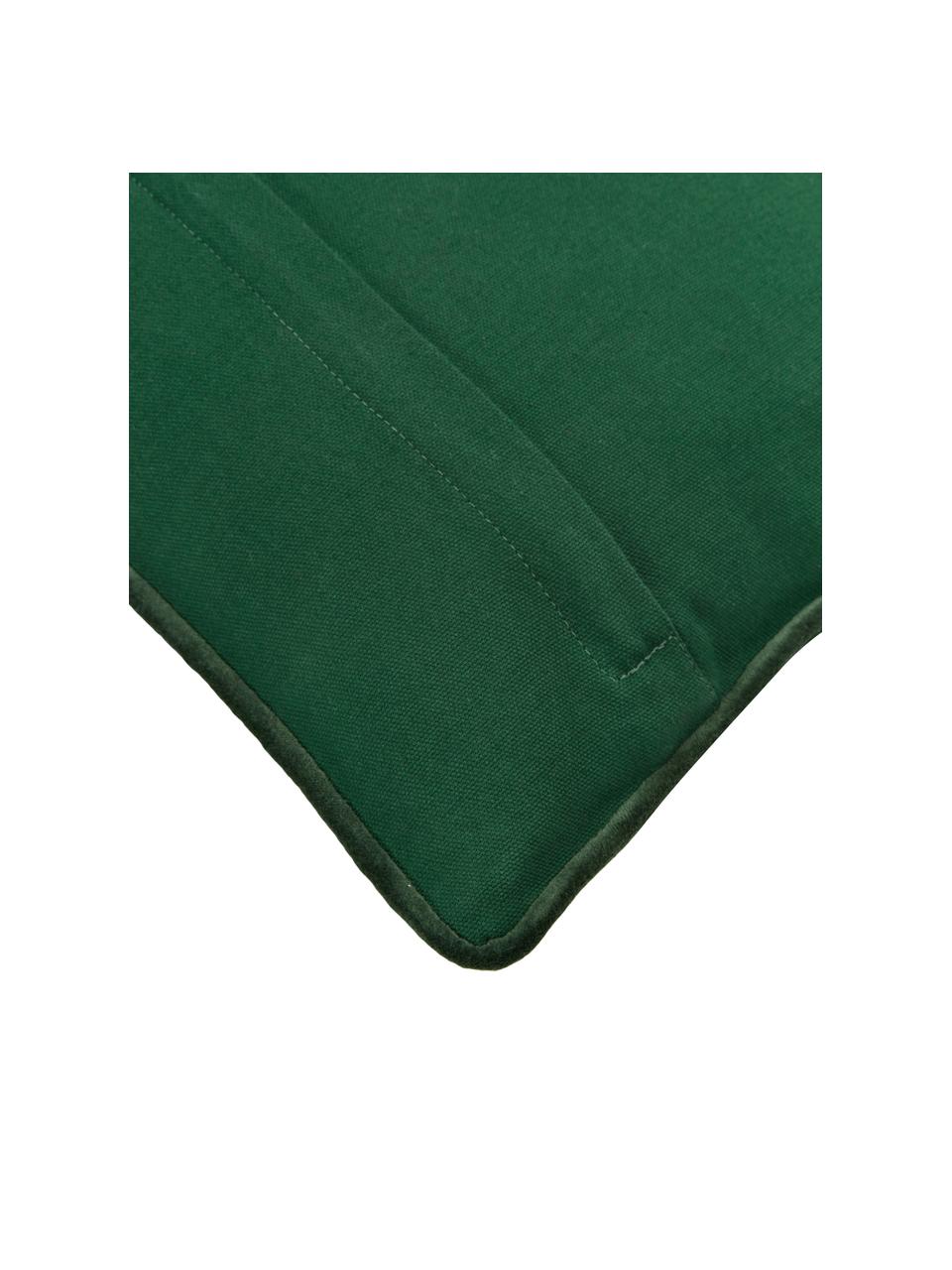 Copricuscino ricamata in velluto con bordino Holly Jolly, Velluto (100% cotone), Verde scuro, Larg. 30 x Lung. 50 cm