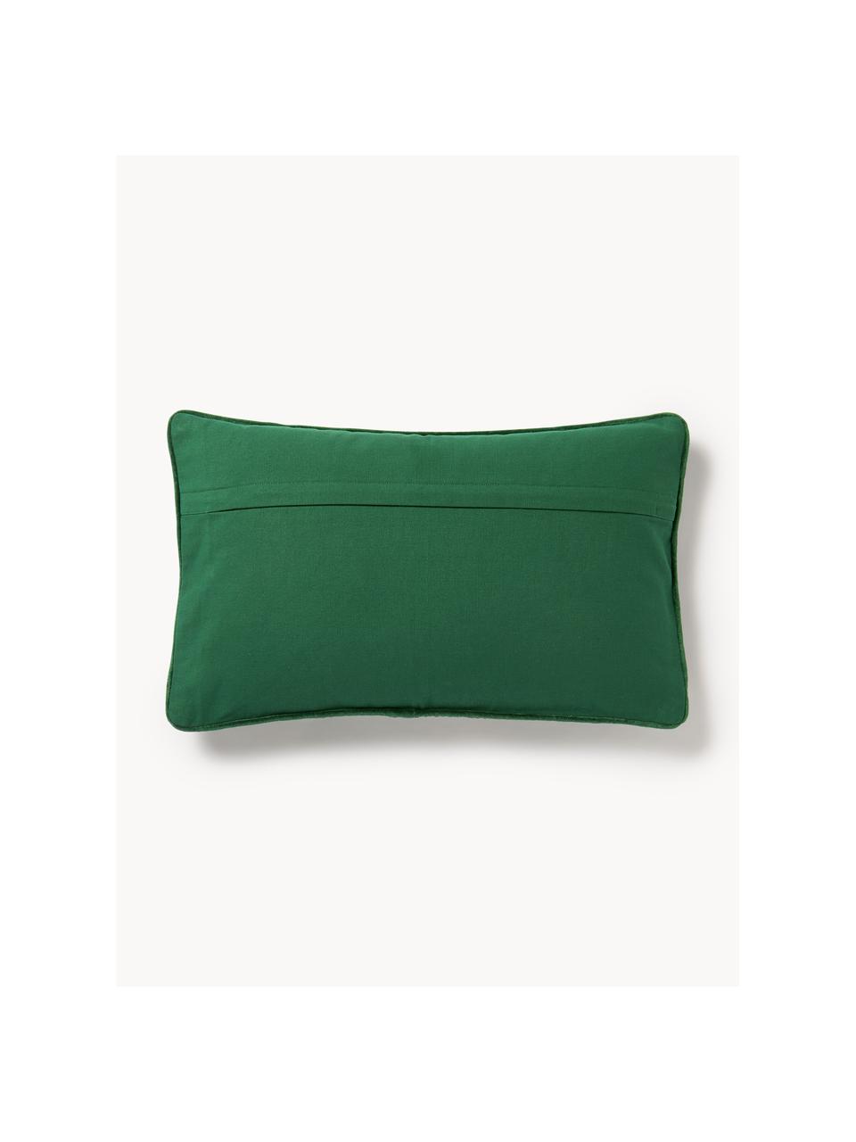 Vyšívaný sametový povlak na polštář s lemováním Holly Jolly, Samet (100 % bavlna), Tmavě zelená, Š 30 cm, D 50 cm