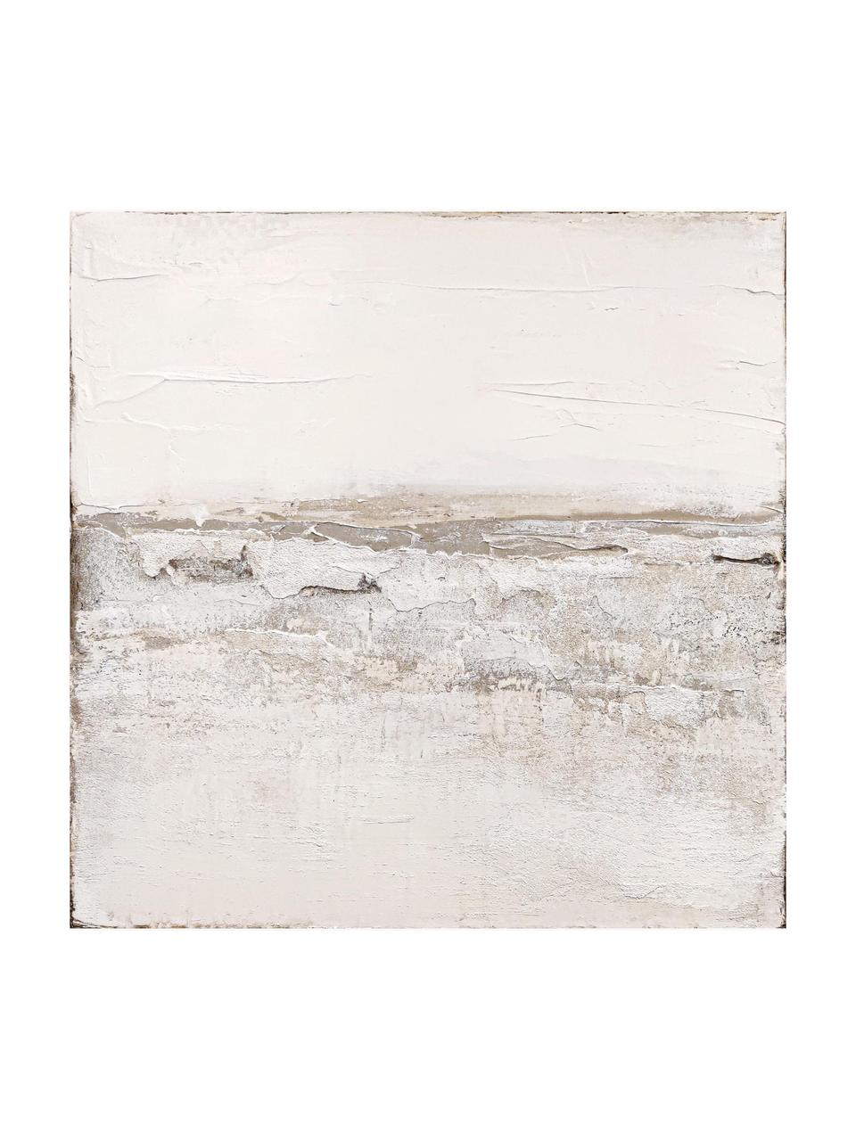 Ručne maľované plátno Sandy, Lomená biela, béžová, Š 98 x V 98 cm