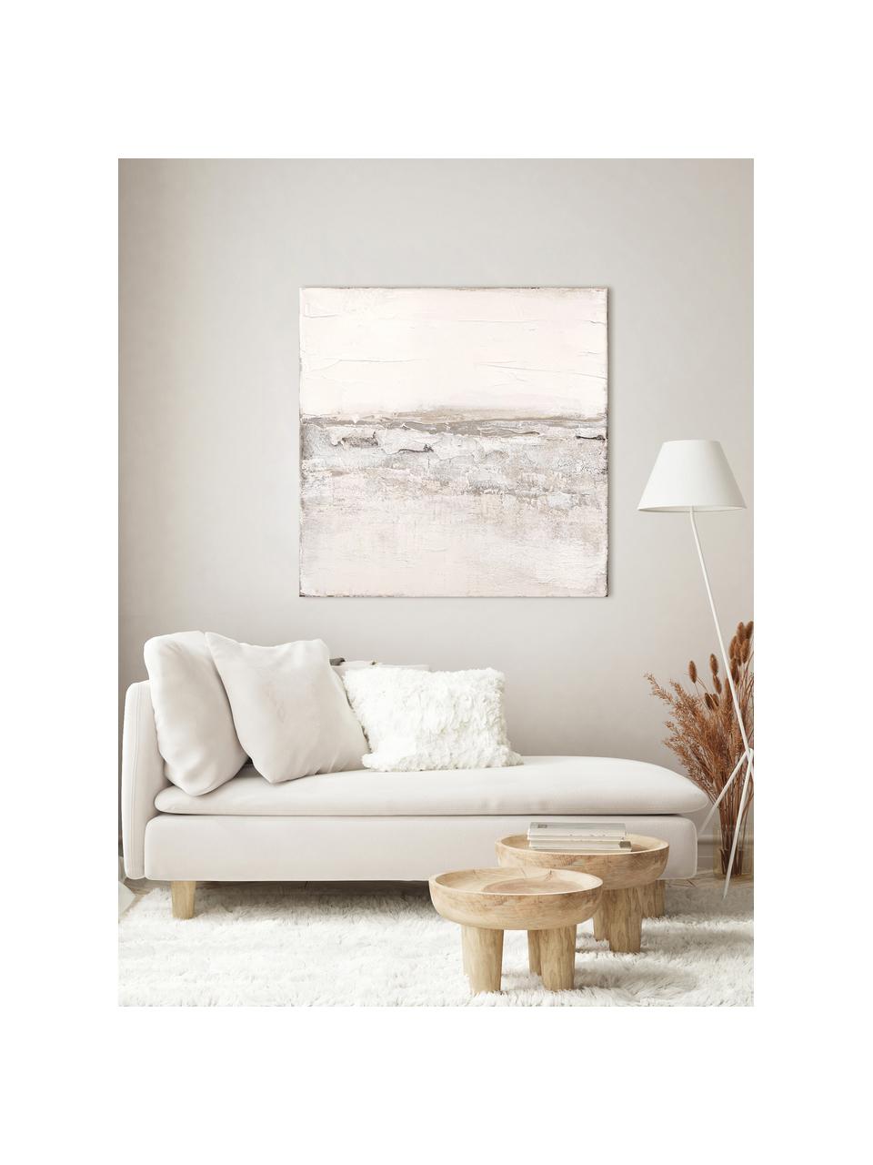 Quadro su tela dipinto a mano Sandy, Bianco latte, tonalità beige, Larg. 98 x Alt. 98 cm