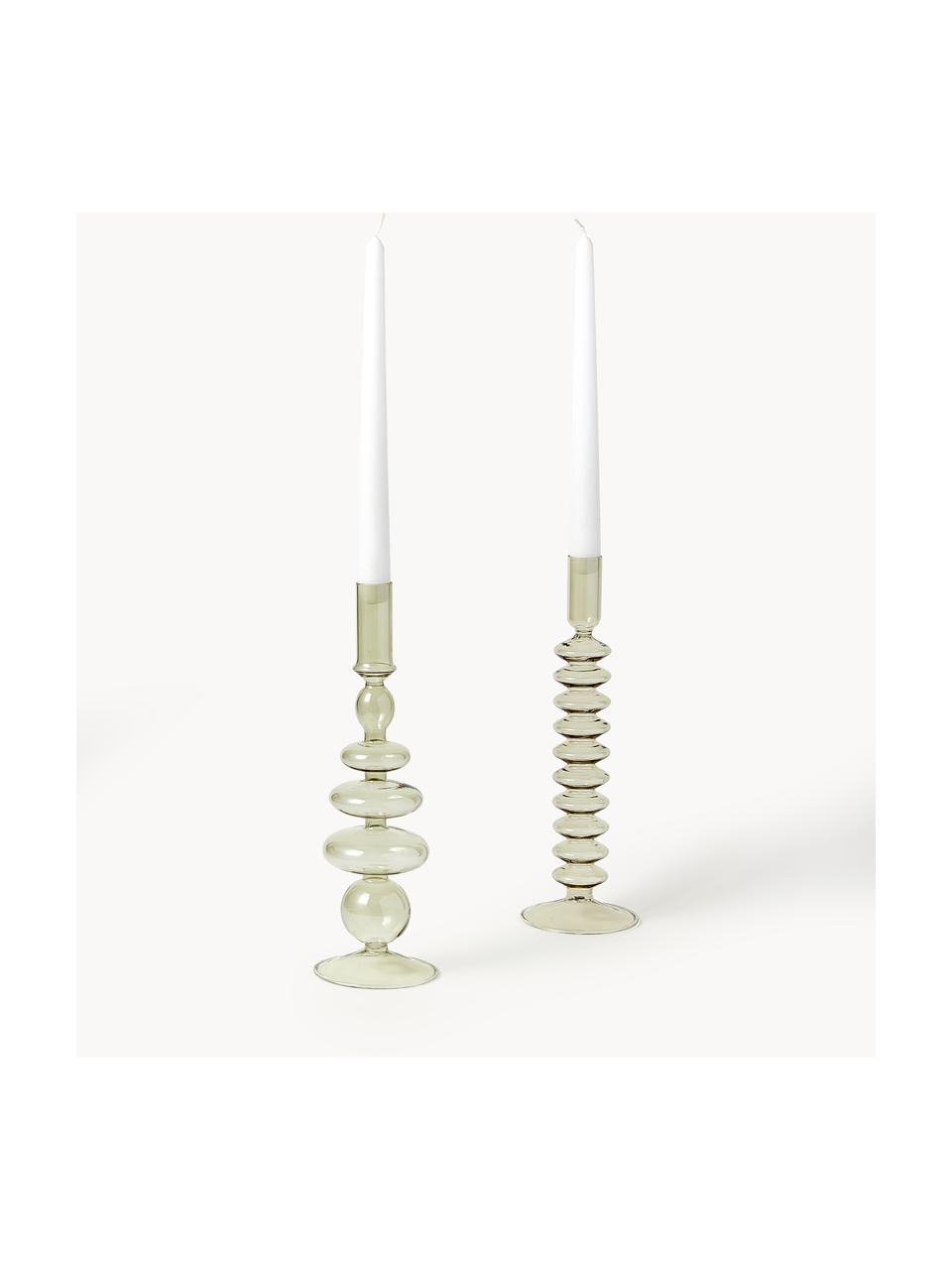 Set 2 candelabri Clea, Vetro, Verde trasparente, Set in varie misure