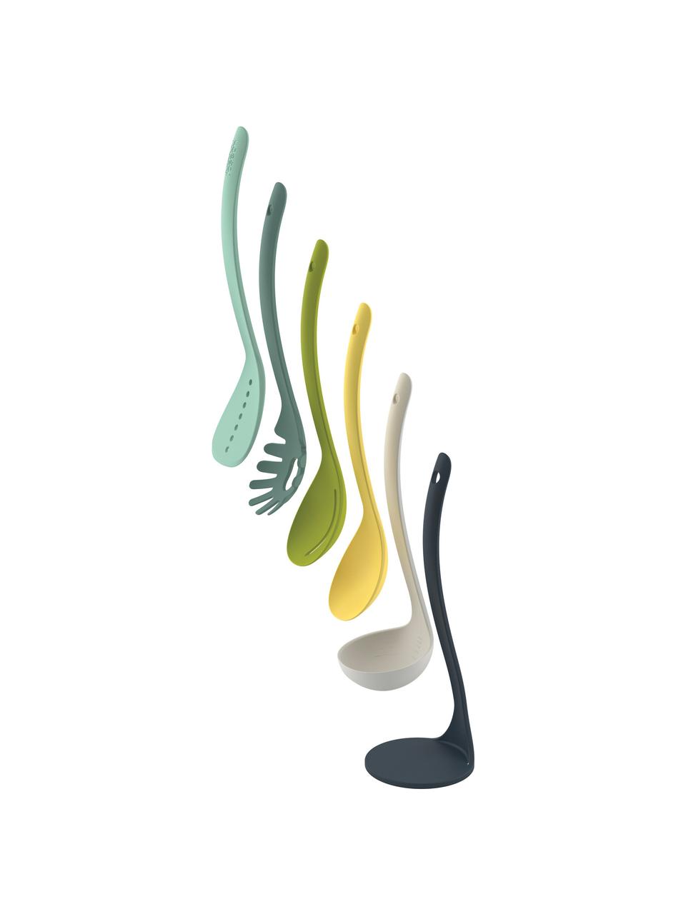 Set de utensilios de cocina con soporte Nest, 6 pzas., Plástico termoplástico, Tonos verde y amarillo, Ø 12 x Al 34 cm