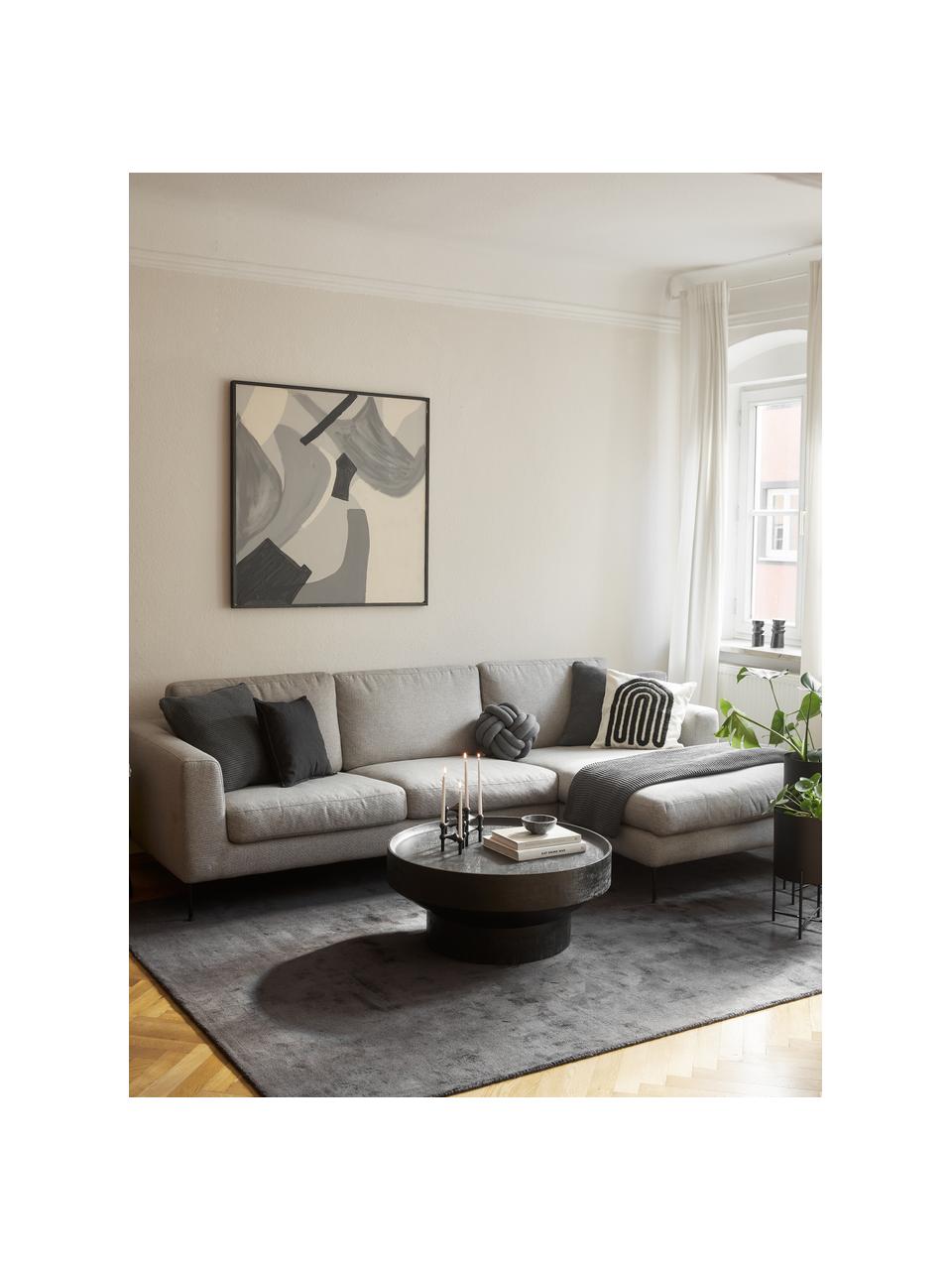 Canapé d'angle 3 places pieds en métal Cucita, Tissu gris clair, larg. 262 x prof. 163 cm, méridienne à droite