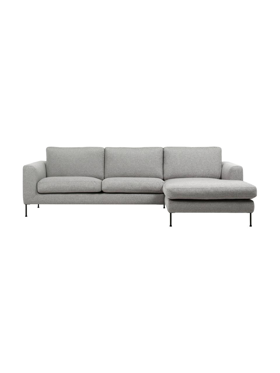 Canapé d'angle 3 places pieds en métal Cucita, Tissu gris clair, larg. 262 x prof. 163 cm, méridienne à droite