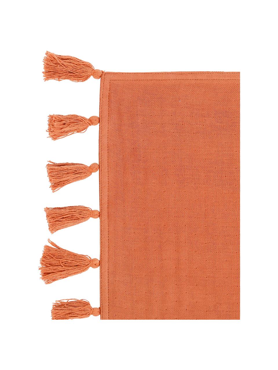 Sets de table bohème à houppes Earth Notes 2 pièces, Coton, Orange, beige, larg. 30 x long. 45 cm