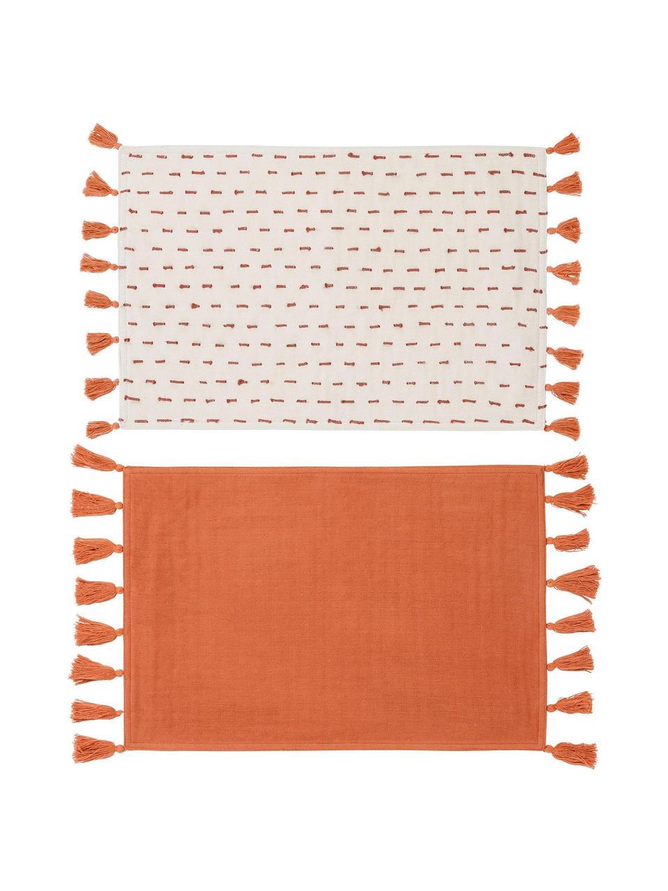 Tischsets Earth Notes mit dekorativen Quasten, 2 Stück, Baumwolle, Orange, Beige, B 30 x L 45 cm
