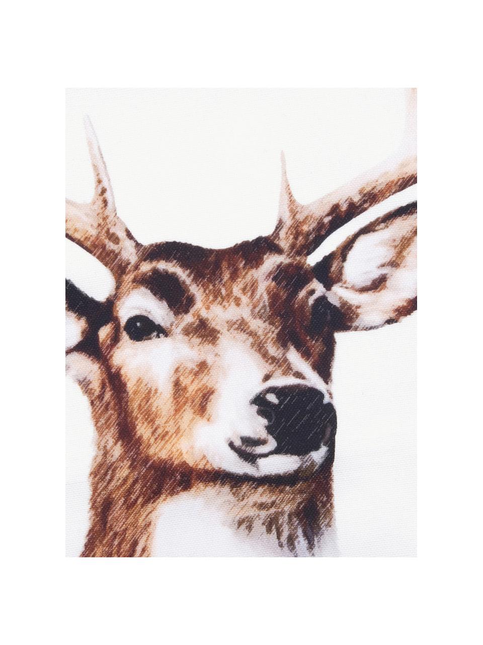 Povlak na polštář Dasher s motivem jelena, 100 % bavlna, Bílá, hnědá, Š 40 cm, D 40 cm