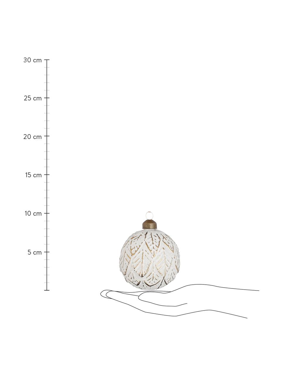 Vánoční ozdoby Camilla, Ø 8 cm, 6 ks, Sklo, Bílá, zlatá, Ø 8 cm