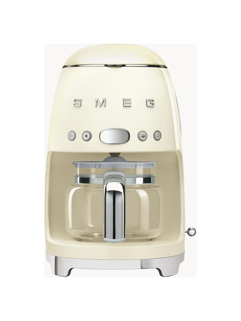Filterkaffeemaschine 50's Style, Gehäuse: Metall, lackiert, Kanne: Glas, Cremeweiß, glänzend, B 26 x H 36 cm