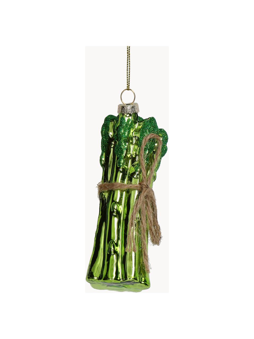 Ciondolo albero di Natale Asparagus, Vetro, Tonalità verdi, Ø 4 x Alt. 12 cm