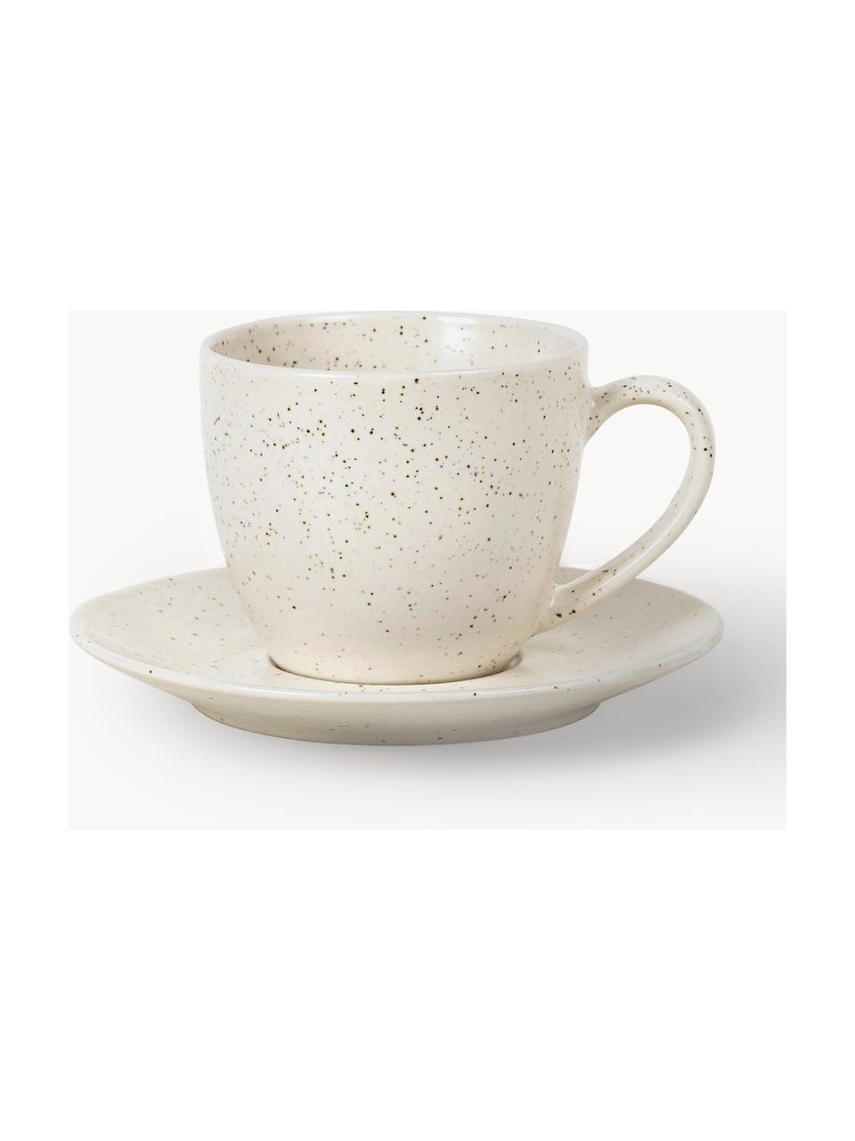 Handgemachte Kaffeetasse Nordic Vanilla mit Untertasse, Steingut, Off White, gesprenkelt, Ø 8 x H 7 cm, 150 ml