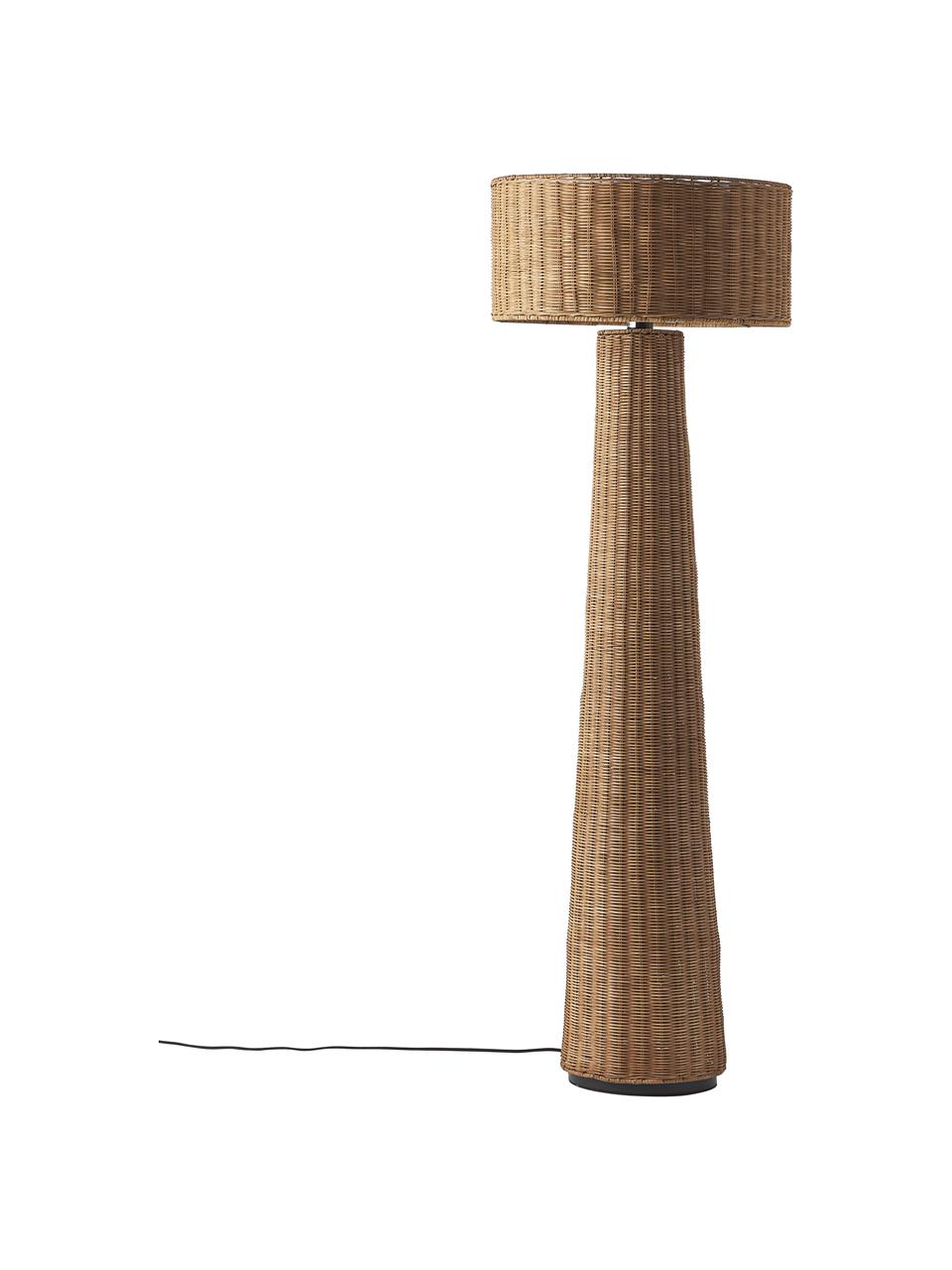 Lámpara de pie artesanla de ratán de diseño Paolo, Pantalla: ratán, Estructura: metal, Cable: cubierto en tela, Marrón claro, Ø 50 x Al 150 cm