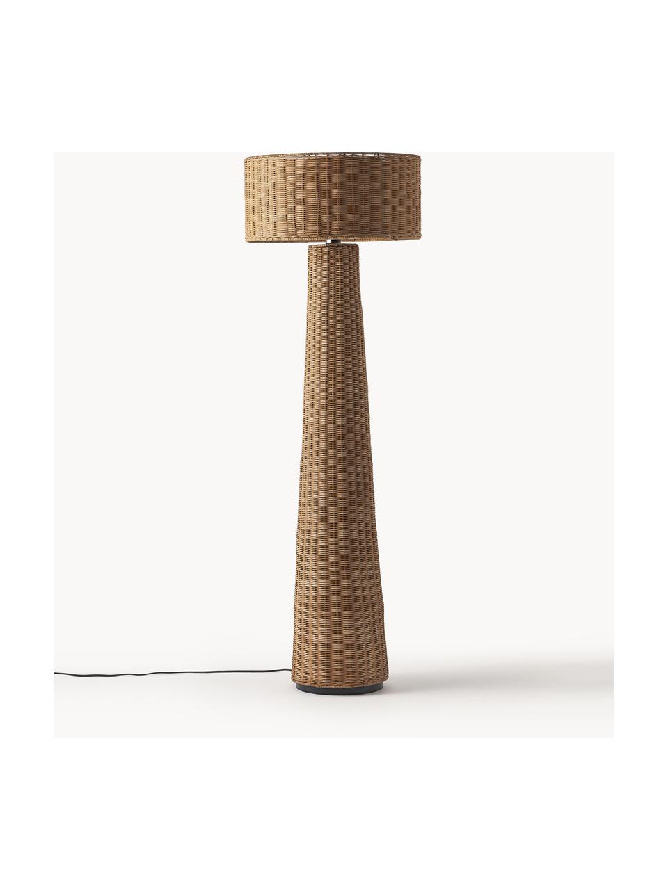 Lámpara de pie artesanal de ratán de diseño Paolo, Pantalla: ratán, Estructura: metal, Cable: cubierto en tela, Marrón claro, Al 150 cm