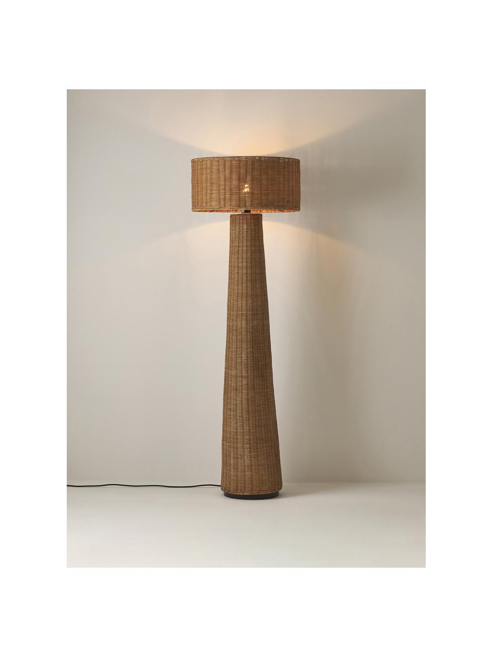 Handgefertigte Design-Stehlampe Paolo aus Rattan, Lampenschirm: Rattan, Gestell: Metall, Hellbraun, H 150 cm