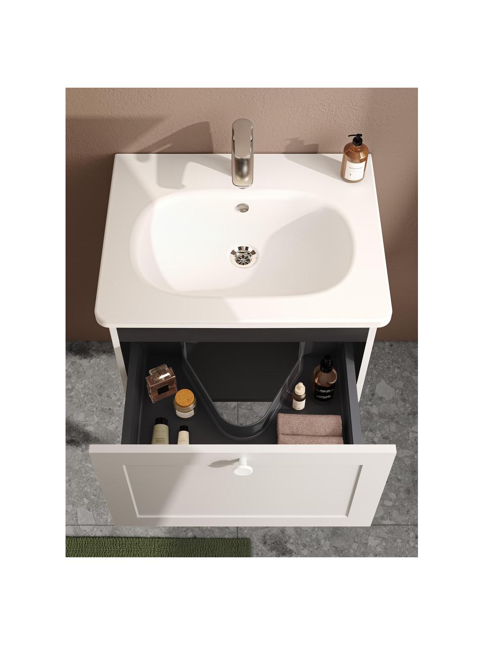 Lavabo con mobiletto Rafaella, larg. 60 cm, Manico: alluminio rivestito, Bianco, Larg. 60 x Alt. 42 cm