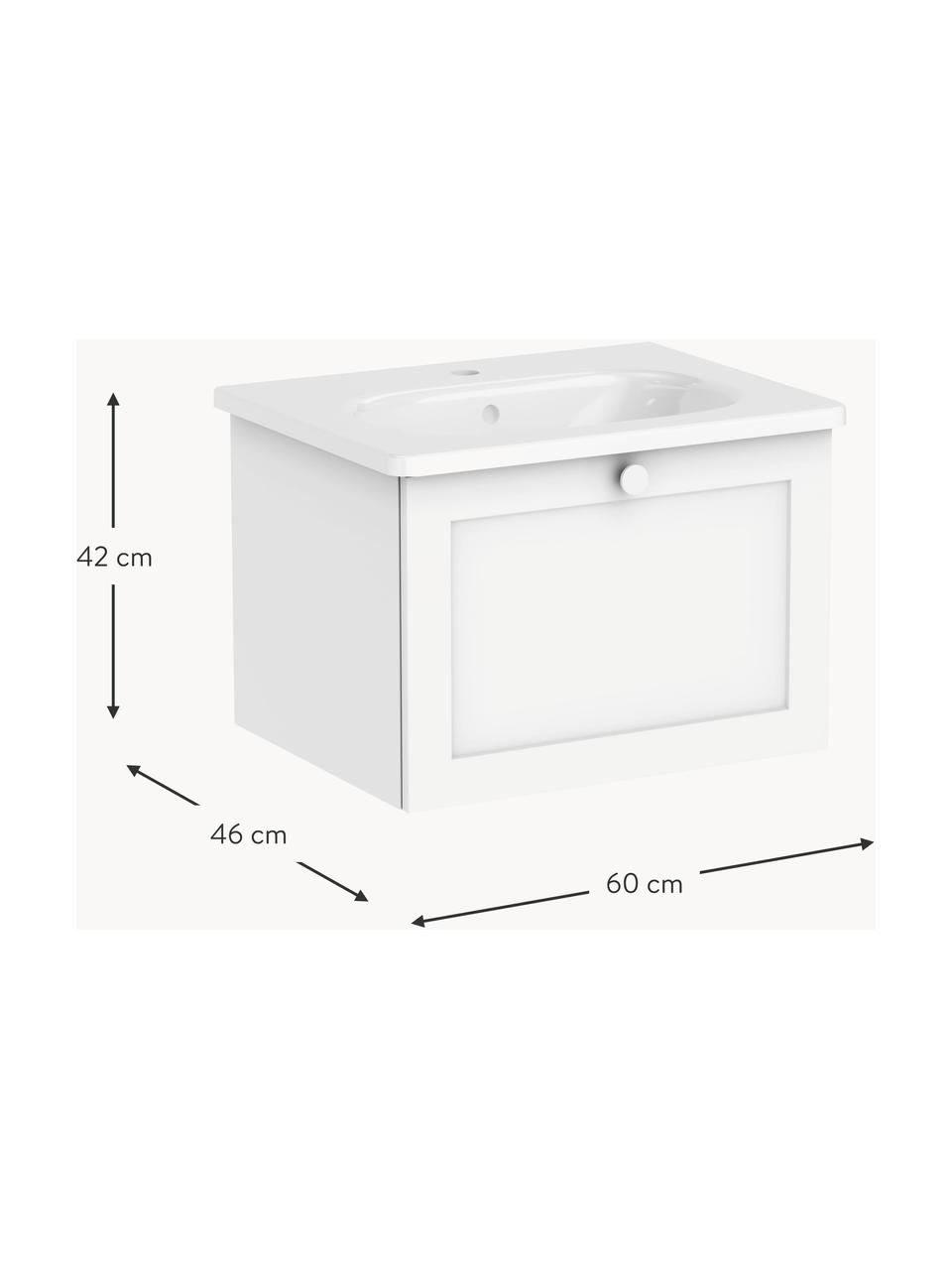 Lavabo con mobiletto Rafaella, larg. 60 cm, Manico: alluminio rivestito, Bianco, Larg. 60 x Alt. 42 cm