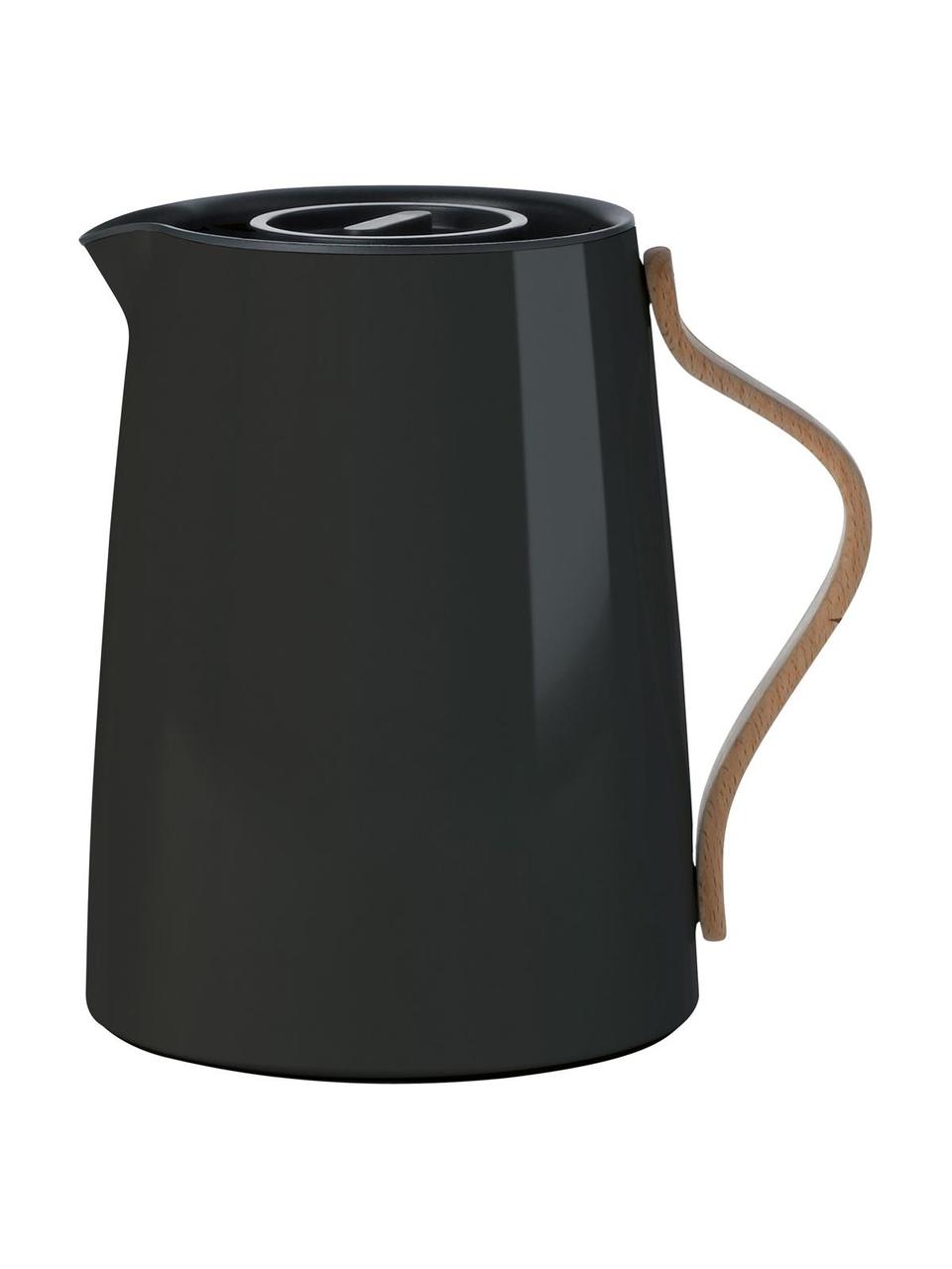 Tetera Emma, 1 L, Estructura: acero inoxidable, Asa: madera de haya, Negro brillante, 1 L