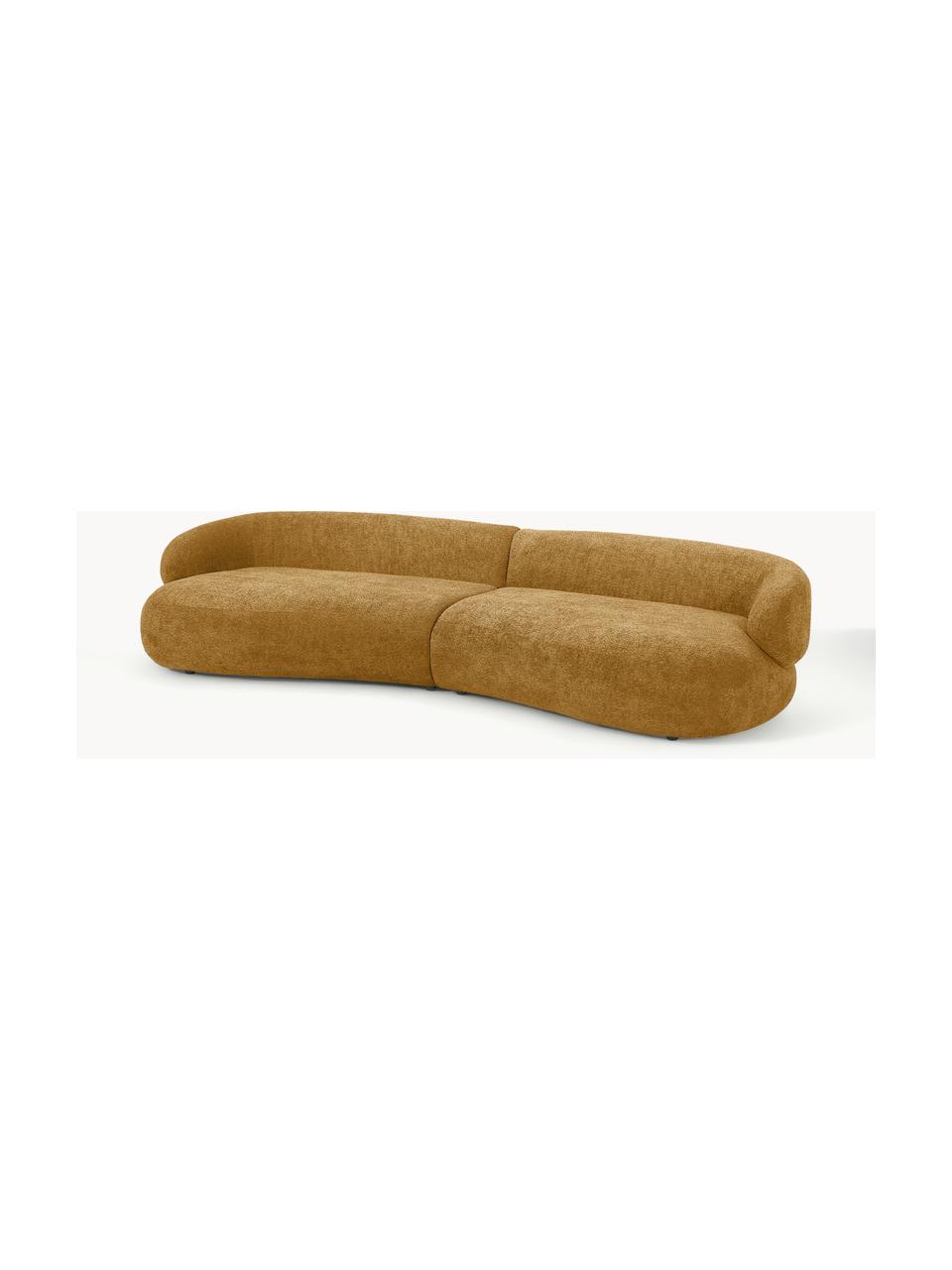 Sofa Alba (4-Sitzer) aus Teddy-Bouclé, Bezug: 100 % Polyester Der strap, Gestell: Massives Fichtenholz, Kie, Füße: Kunststoff Dieses Produkt, Teddy-Bouclé Ocker, B 326 x T 112 cm