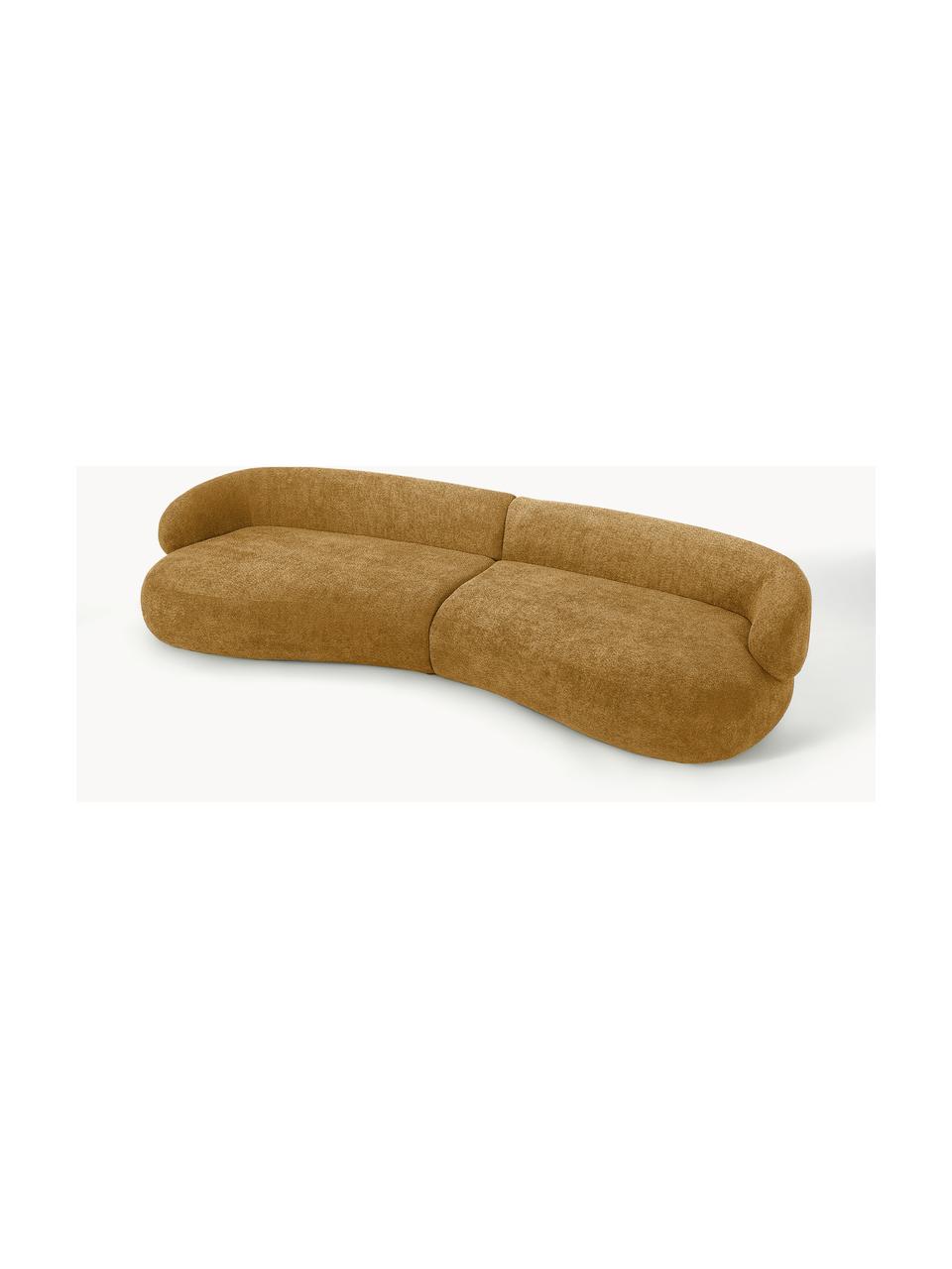 Sofa Alba (4-Sitzer) aus Teddy-Bouclé, Bezug: 100 % Polyester Der strap, Gestell: Massives Fichtenholz, Kie, Füße: Kunststoff Dieses Produkt, Teddy-Bouclé Ocker, B 326 x T 112 cm