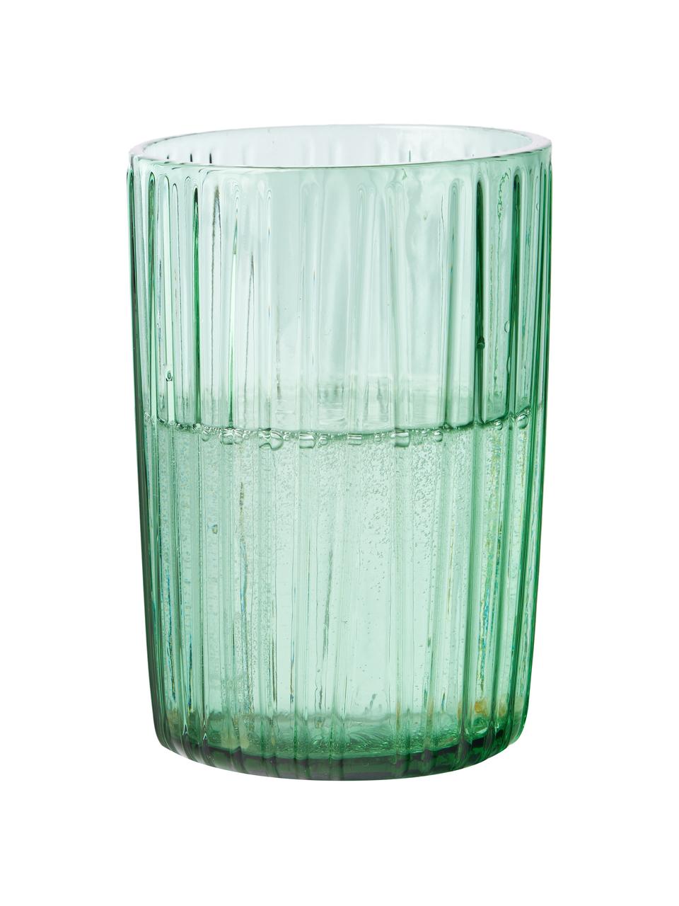 Verres à eau en verre strié Kusintha, 4 pièces, Verre, Vert, Ø 7 x haut. 10 cm