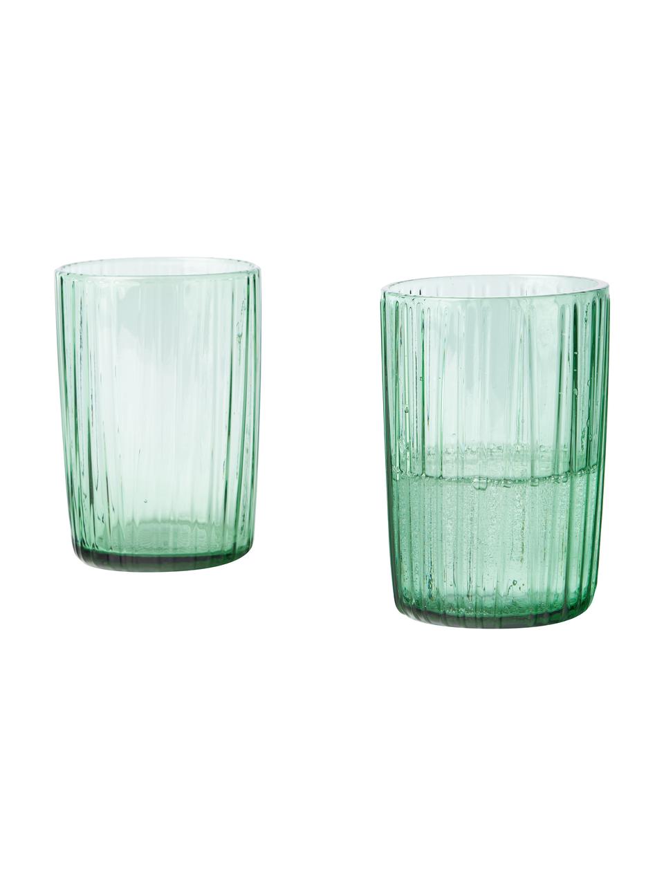 Verres à eau avec relief rainuré Kusintha, 4 pièces, Verre, Vert, Ø 7 x haut. 10 cm