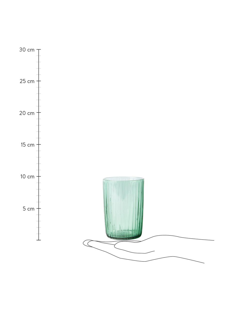 Bicchiere acqua verde con superficie scanalata Kusintha 4 pz, Vetro, Verde trasparente, Ø 7 x Alt. 10 cm