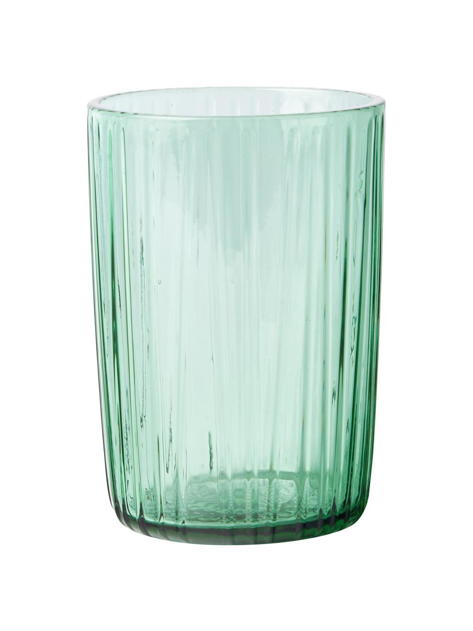 Verres à eau avec relief rainuré Kusintha, 4 pièces, Verre, Vert, Ø 7 x haut. 10 cm