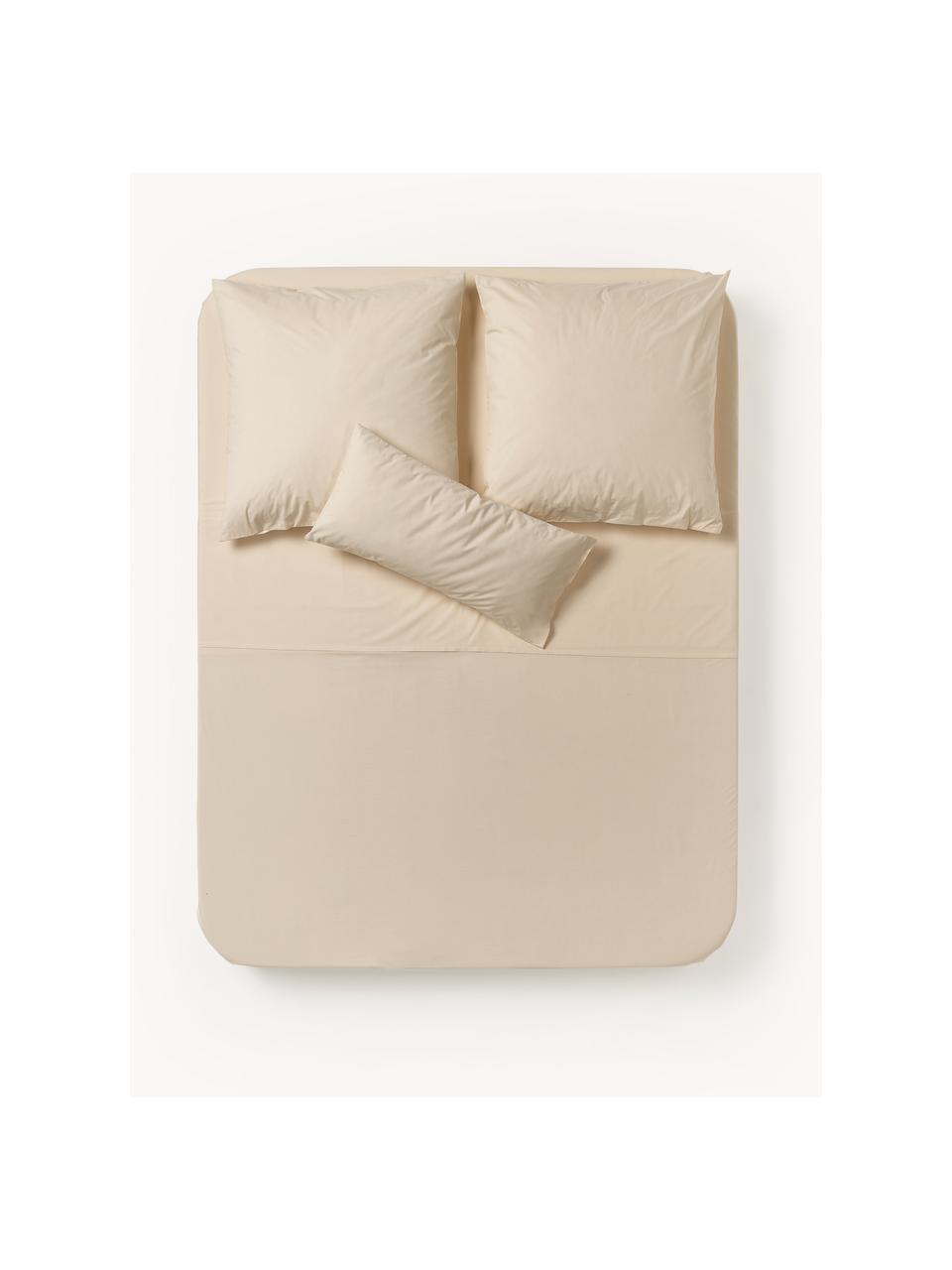 Drap plat en percale de coton Elsie, Beige, larg. 240 x long. 280 cm